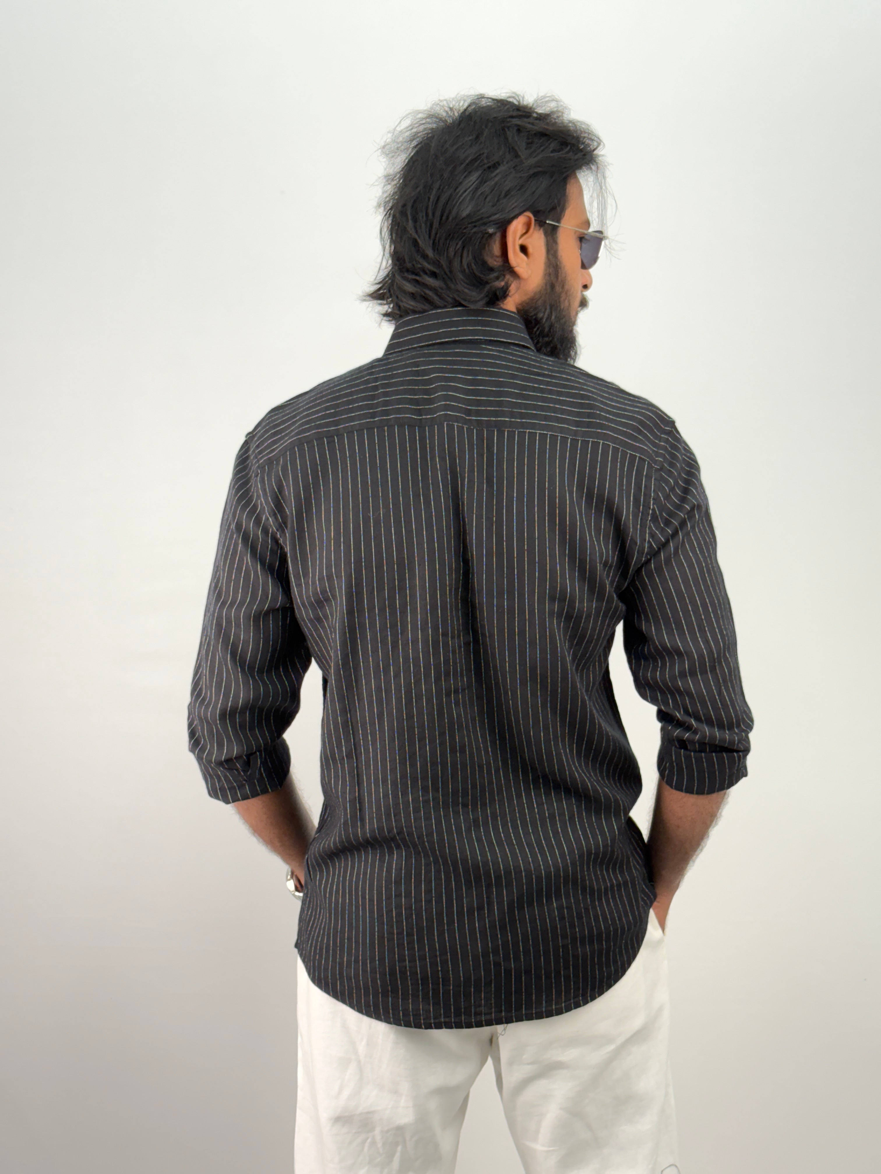 Black Linen Stripe Shirt 1