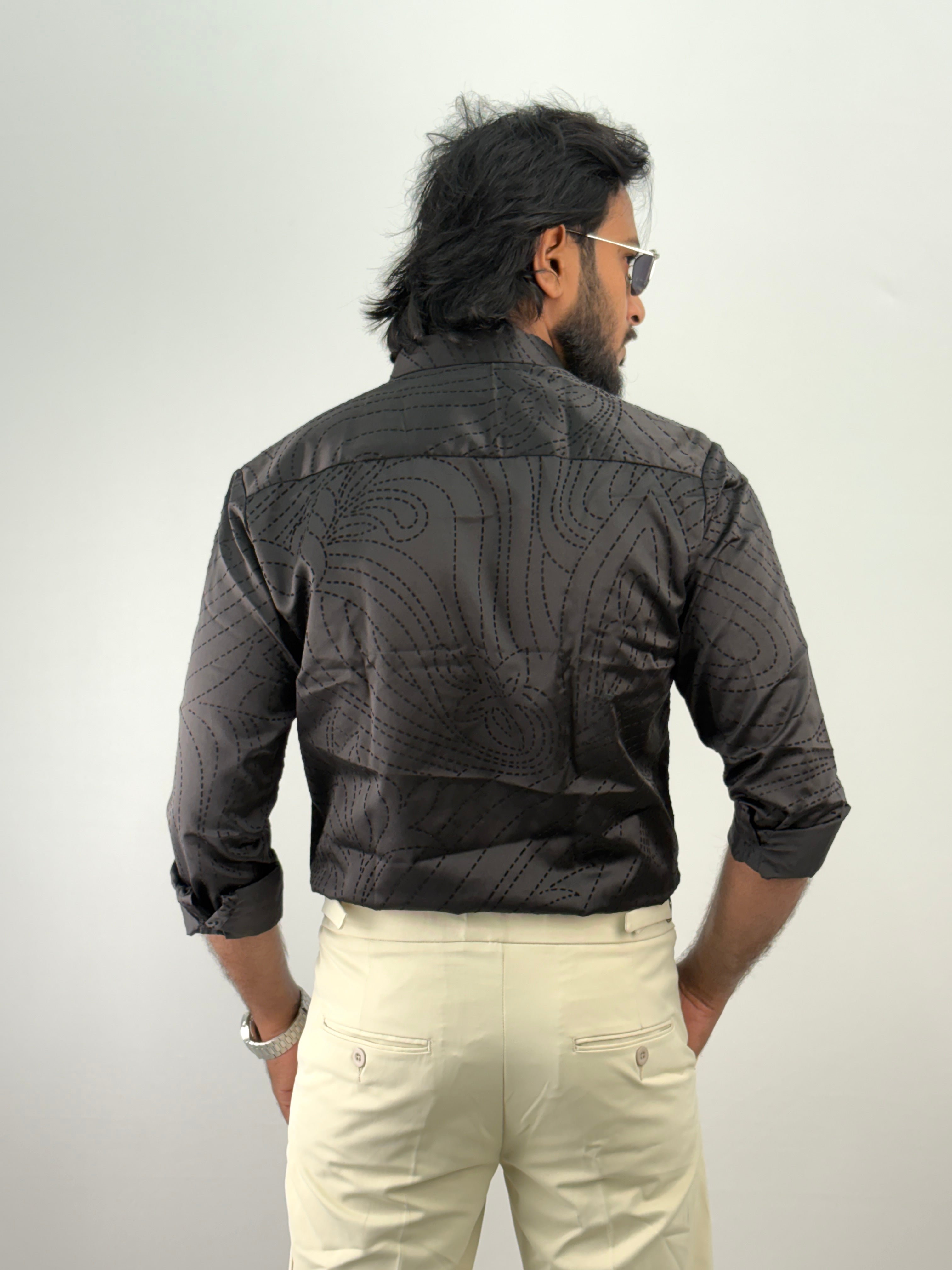 Black Flock Printed Shirt 3