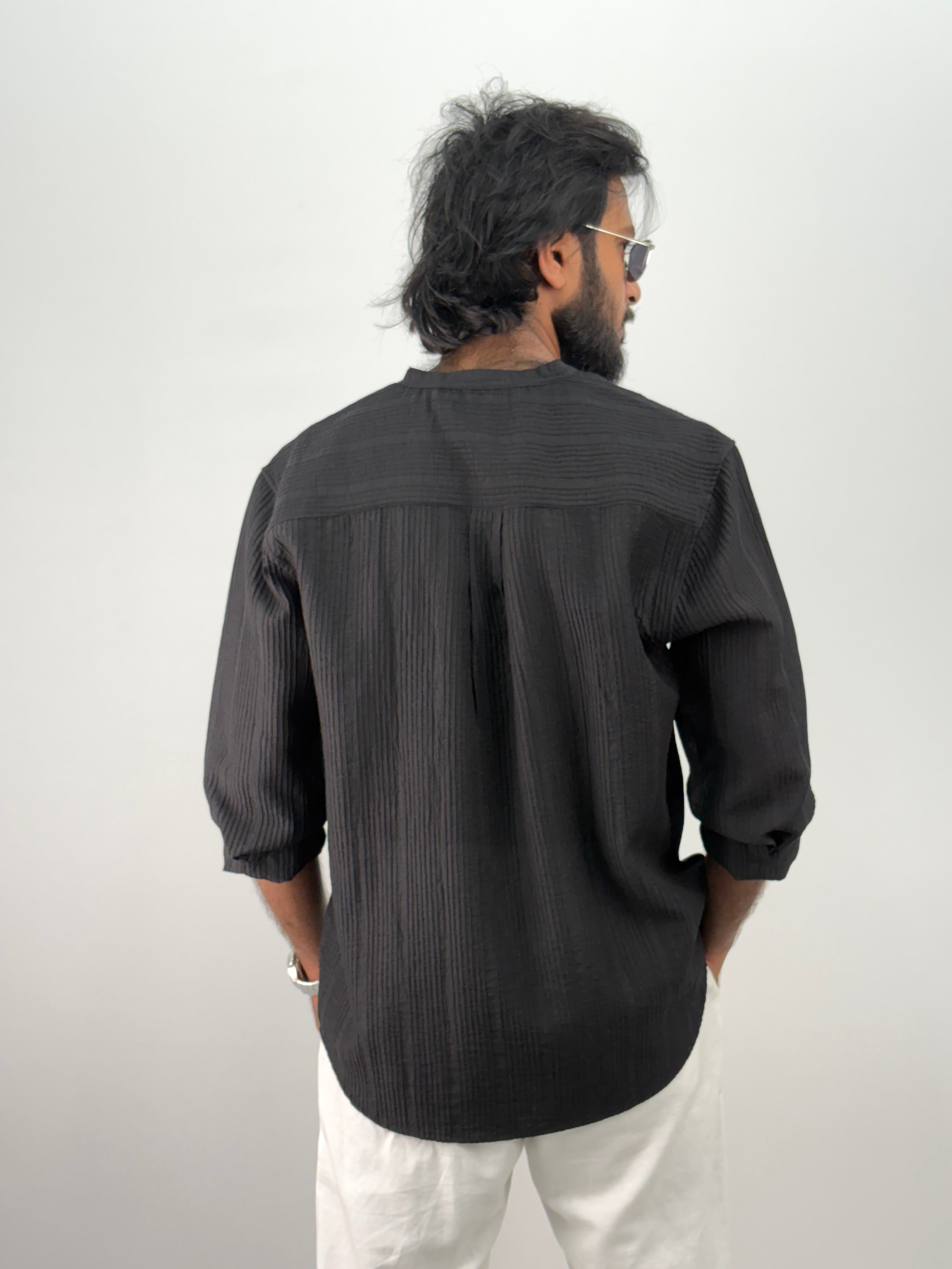 Black Textured Short Kurta