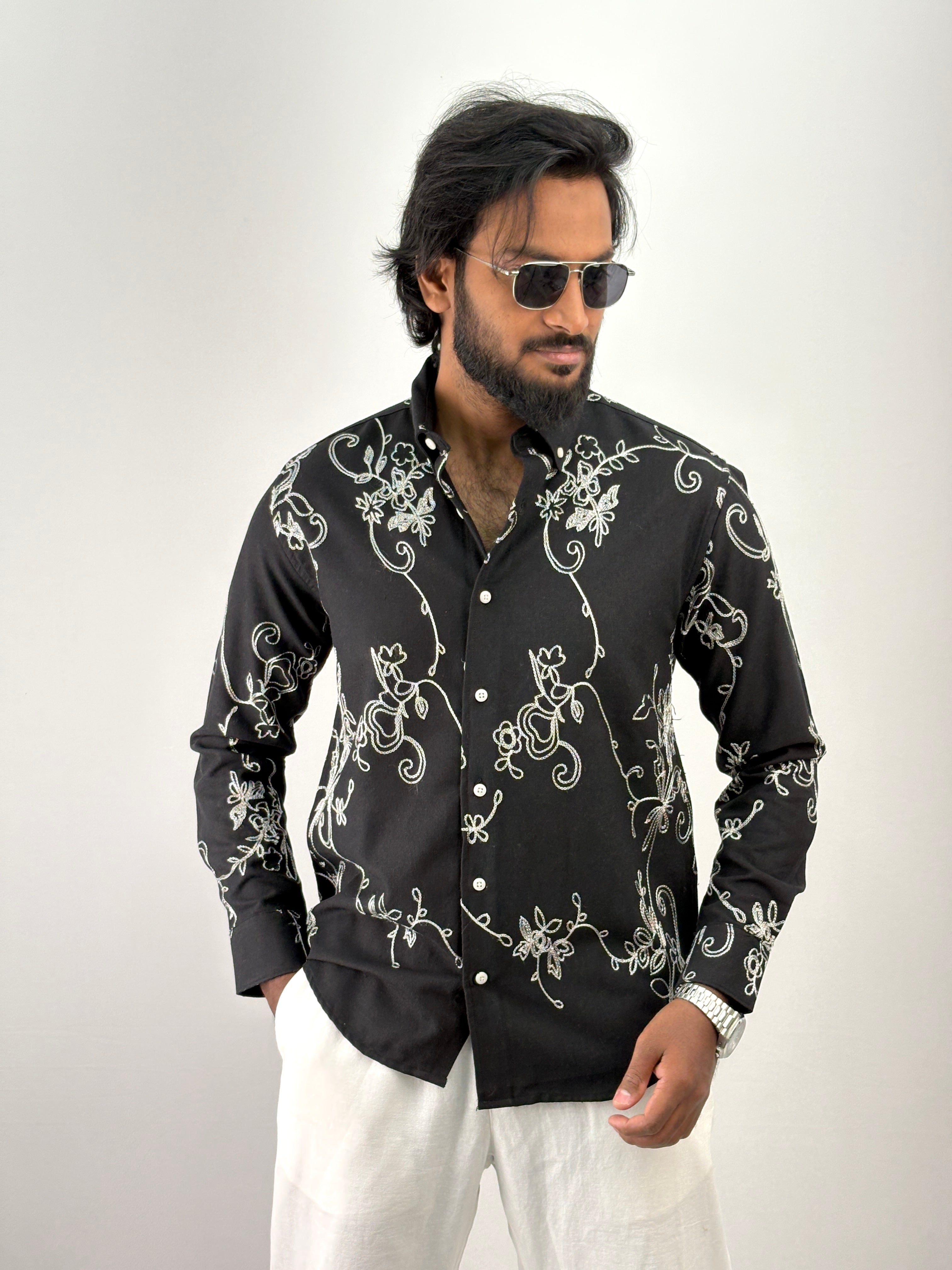 Black Linen Embroidery Shirt 1