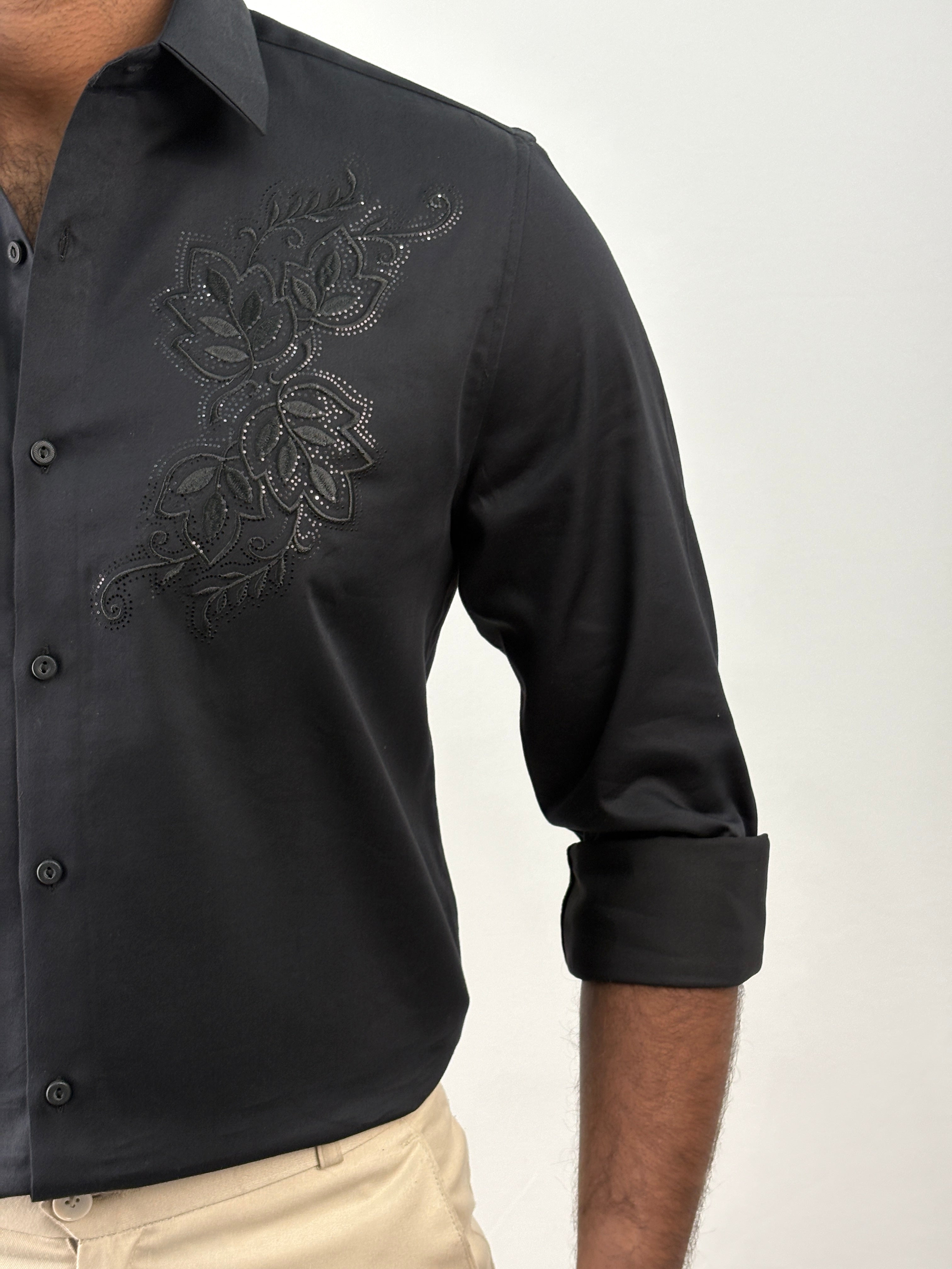 Black Designer Embroidery Stone Work Shirt 1