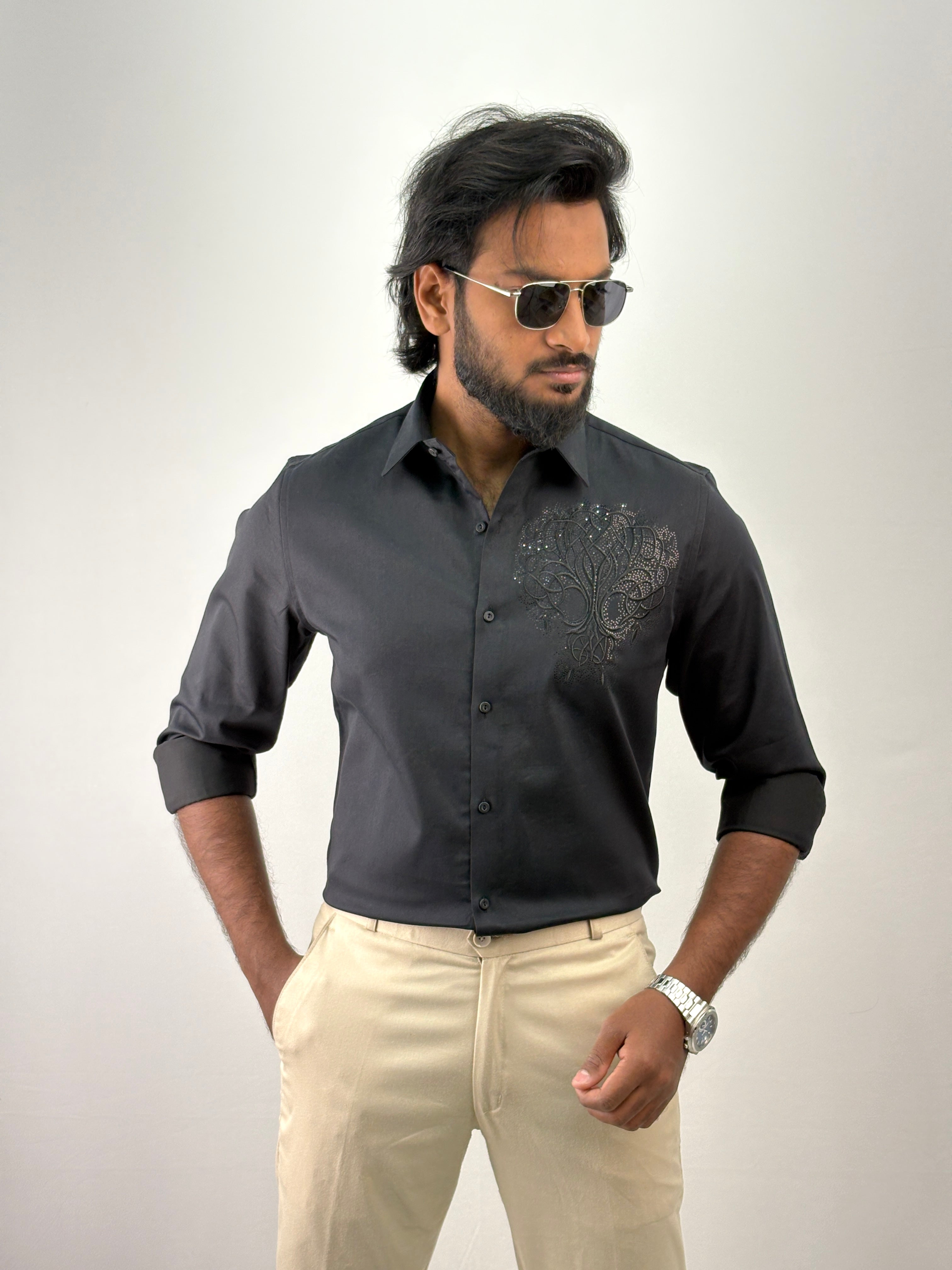 Black Designer Embroidery Stone Work Shirt 2