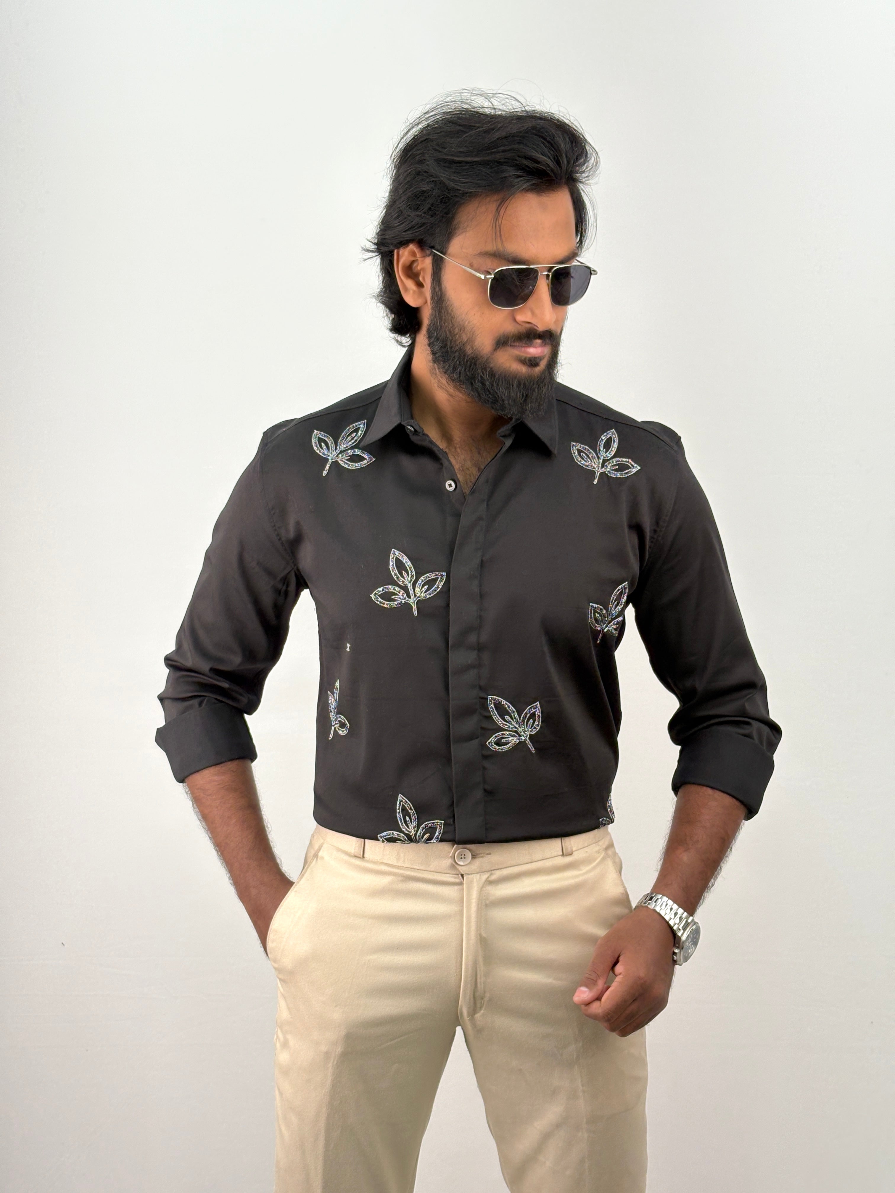 Black(2) Designer Stone Work Shirts 11