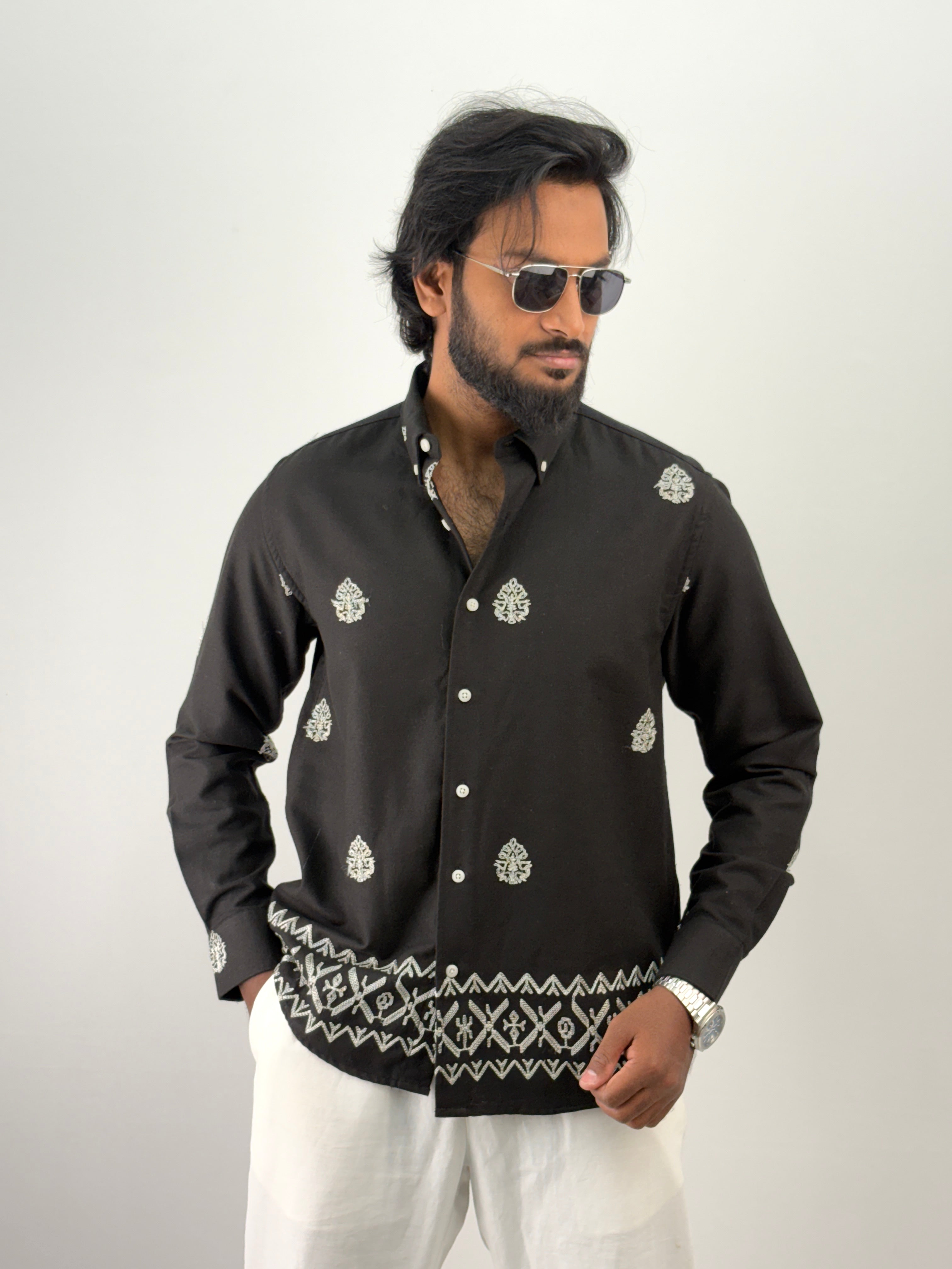 Black Linen Embroidery Shirt 2