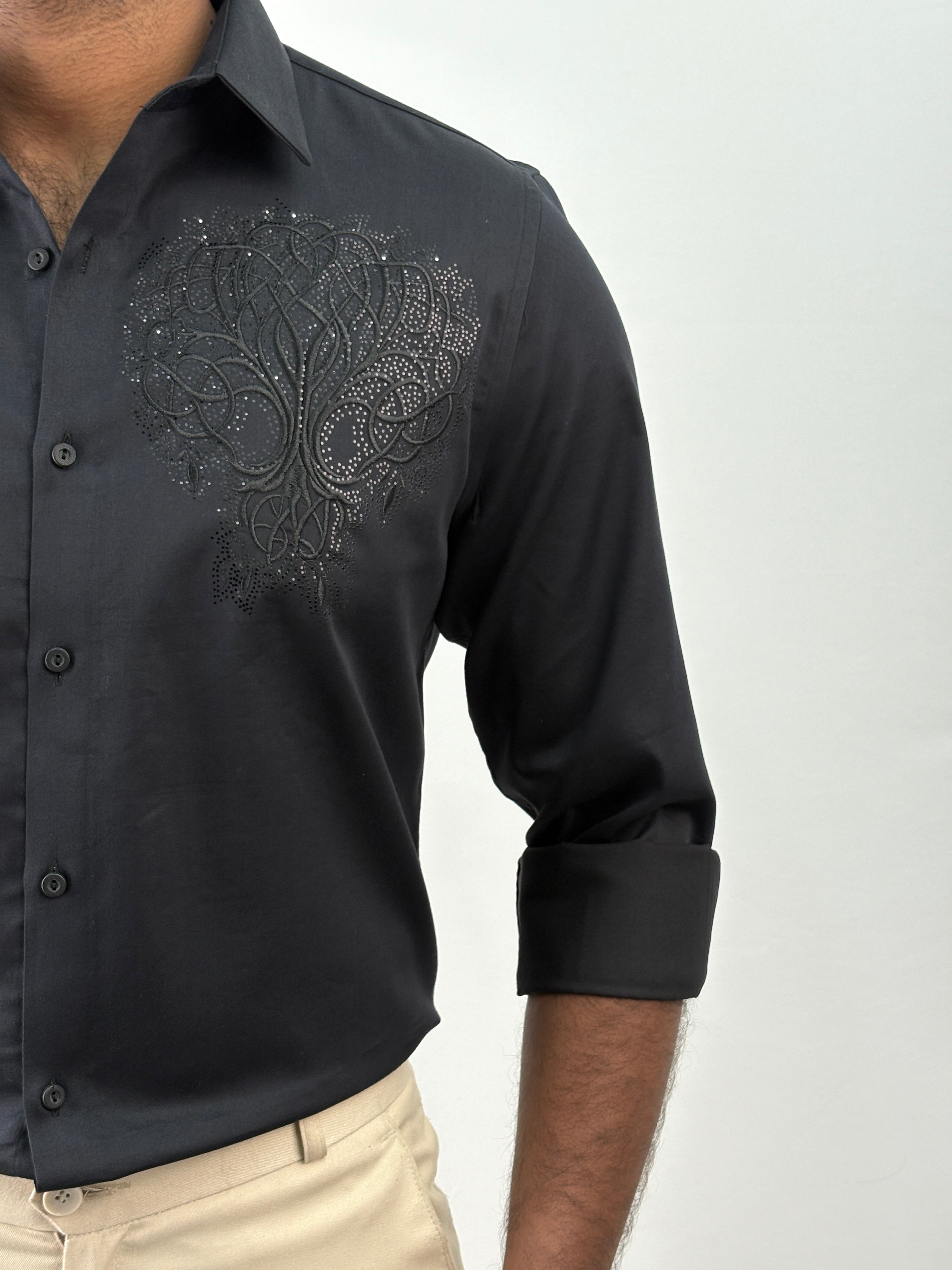 Black Designer Embroidery Stone Work Shirt 2