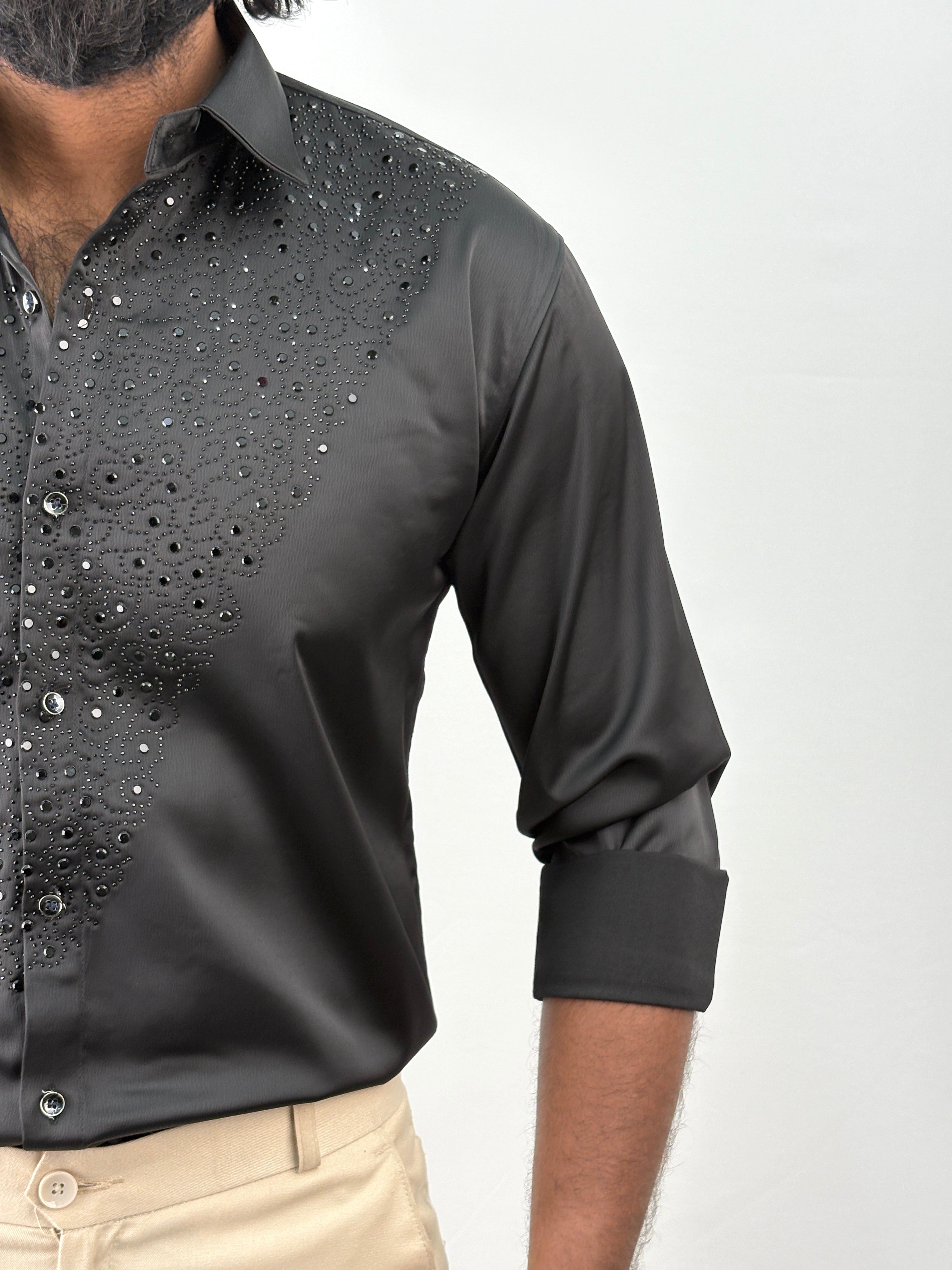 Black Designer Stone Work Shirt 9