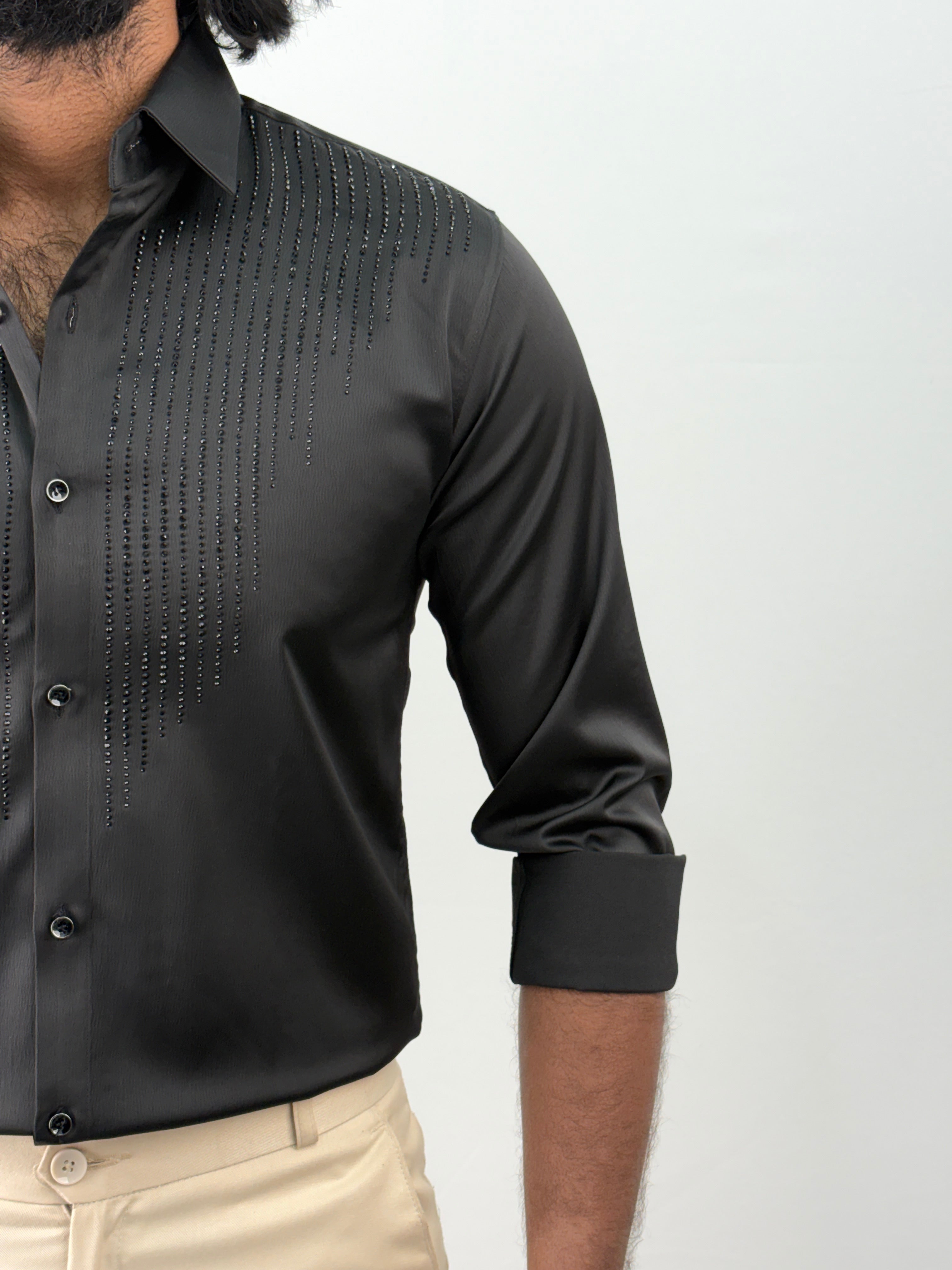 Black Designer Stone Work Shirt 10
