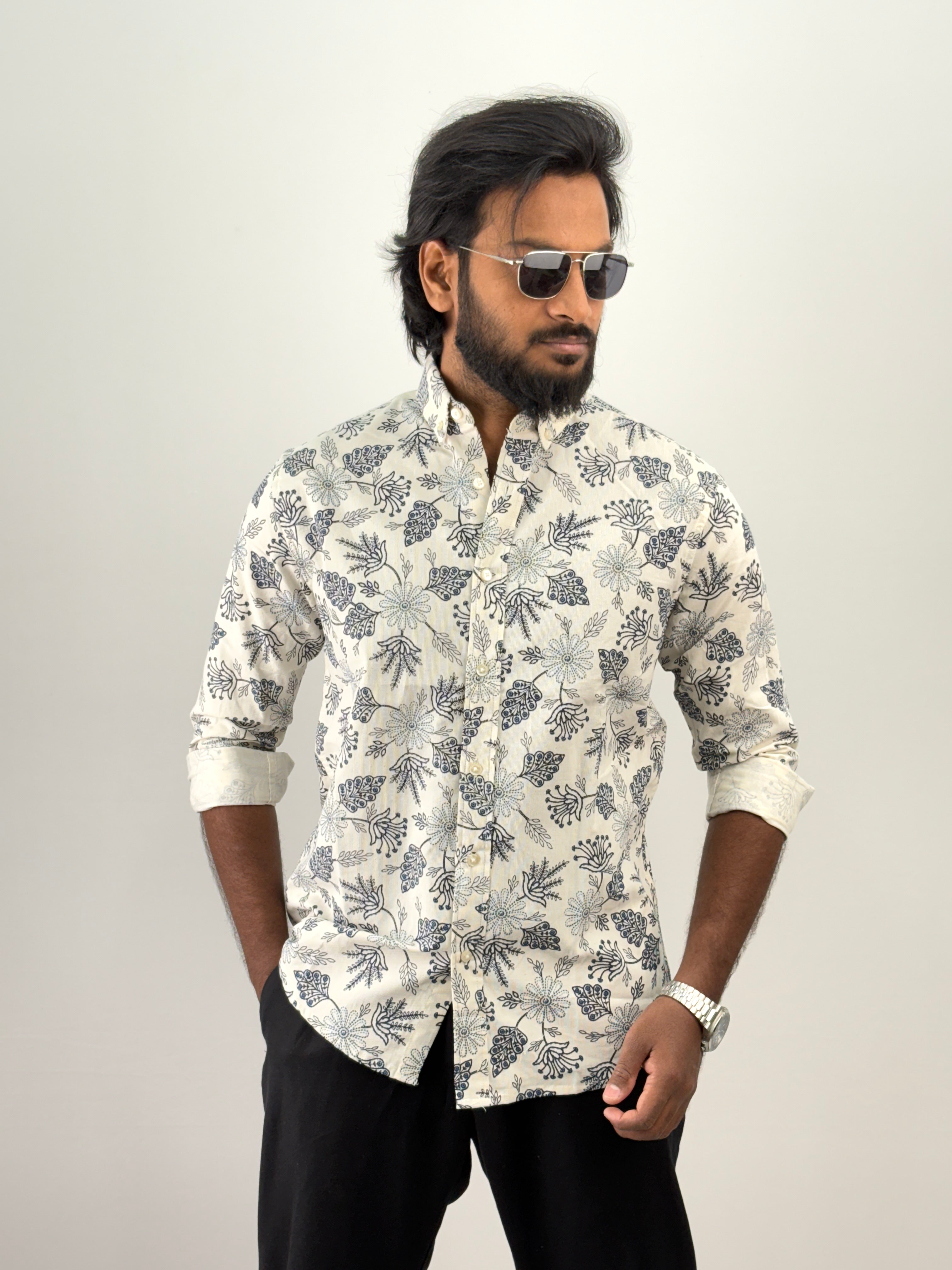 Blue Corduroy Printed Shirt