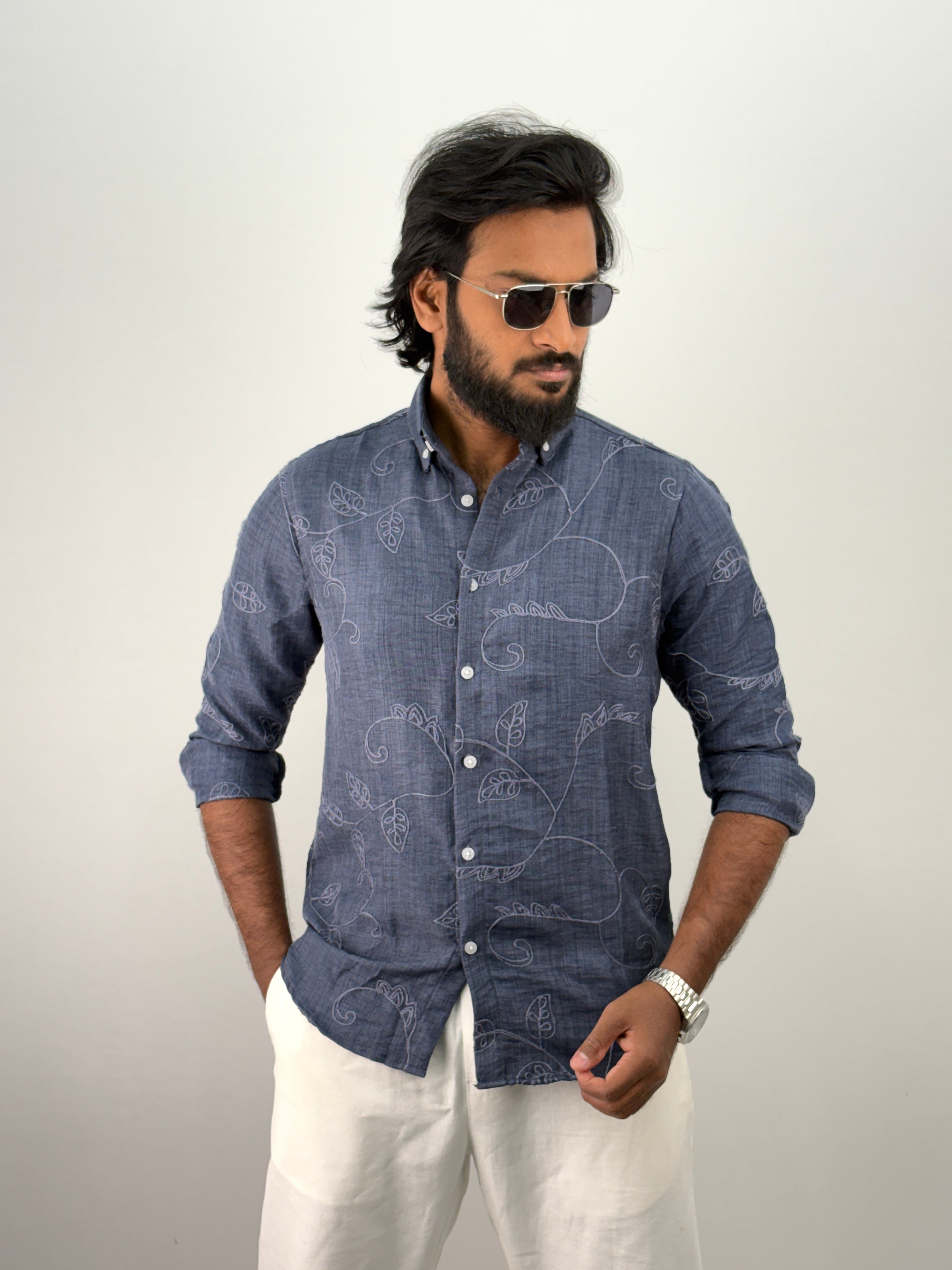 Blue Embroidery Shirt