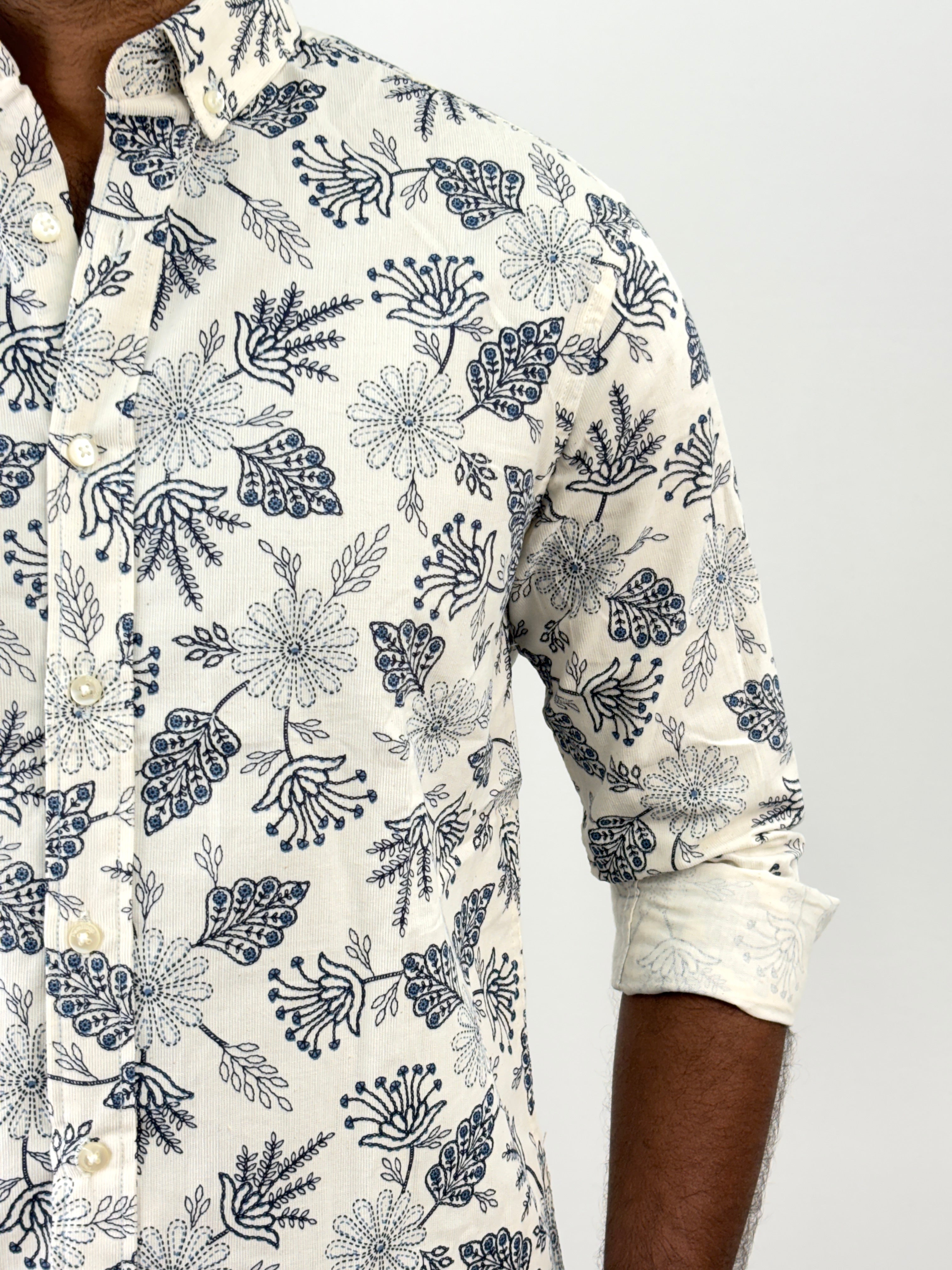 Blue Corduroy Printed Shirt