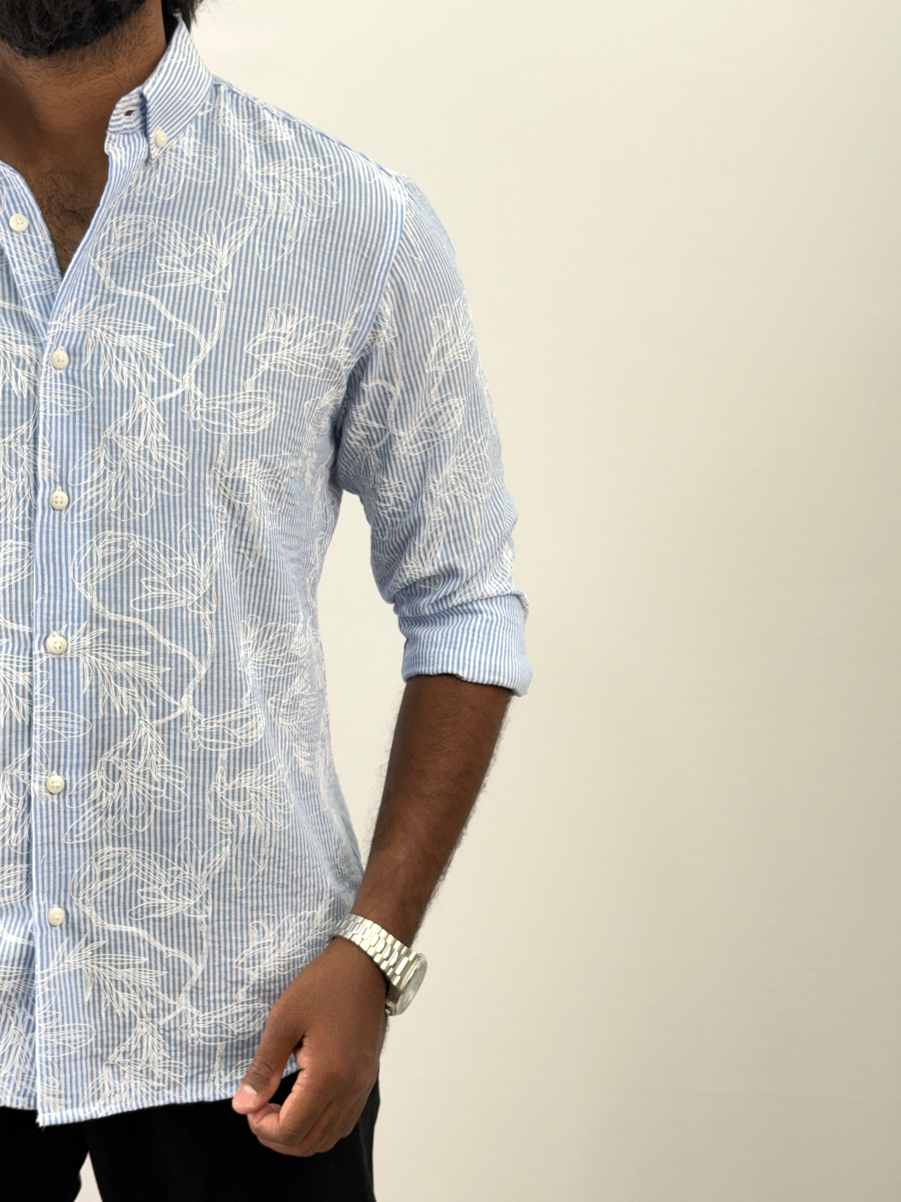 Blue Printed Stripe Shirt