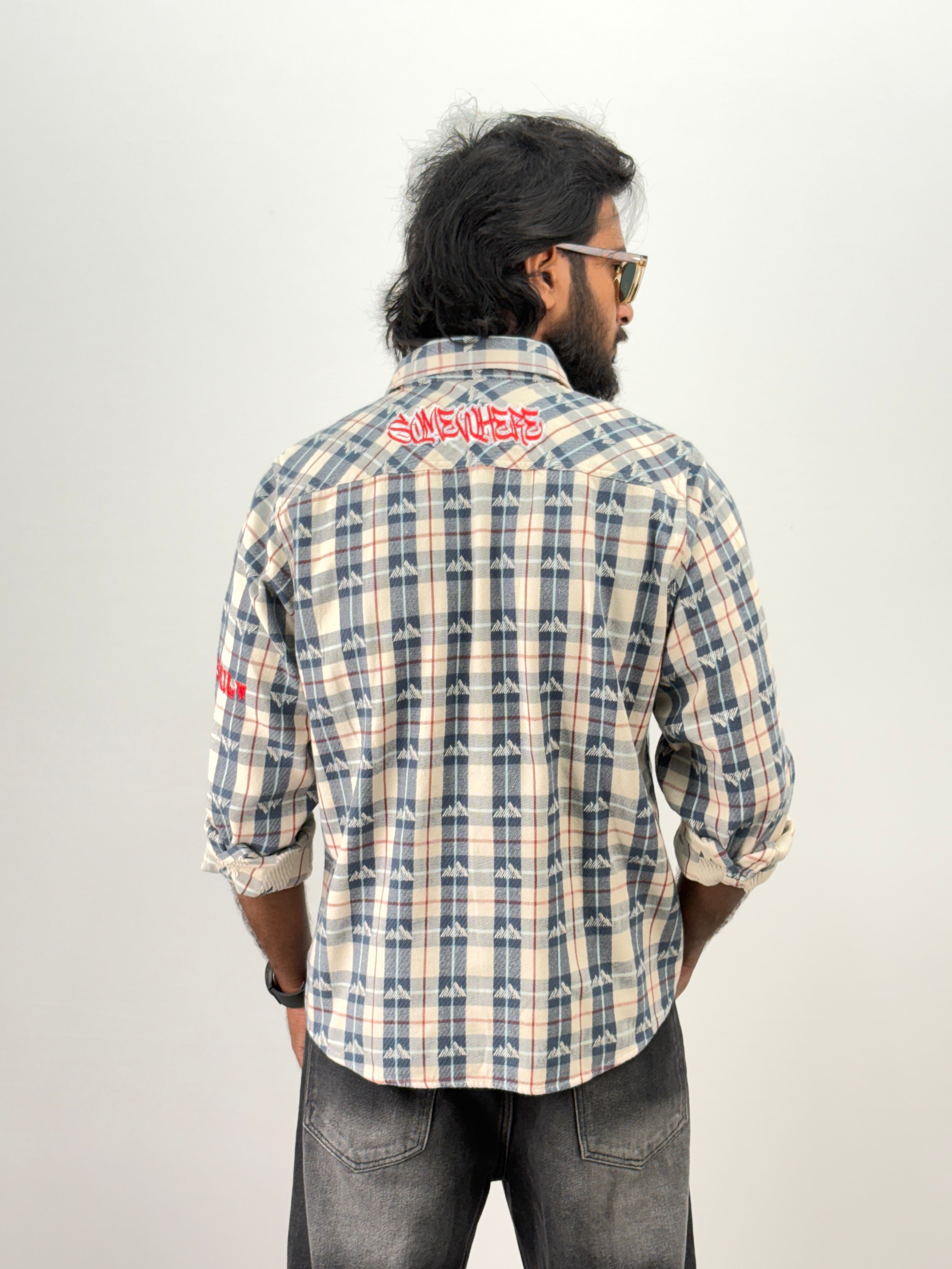 Blue Embroidery Flannel Shirt