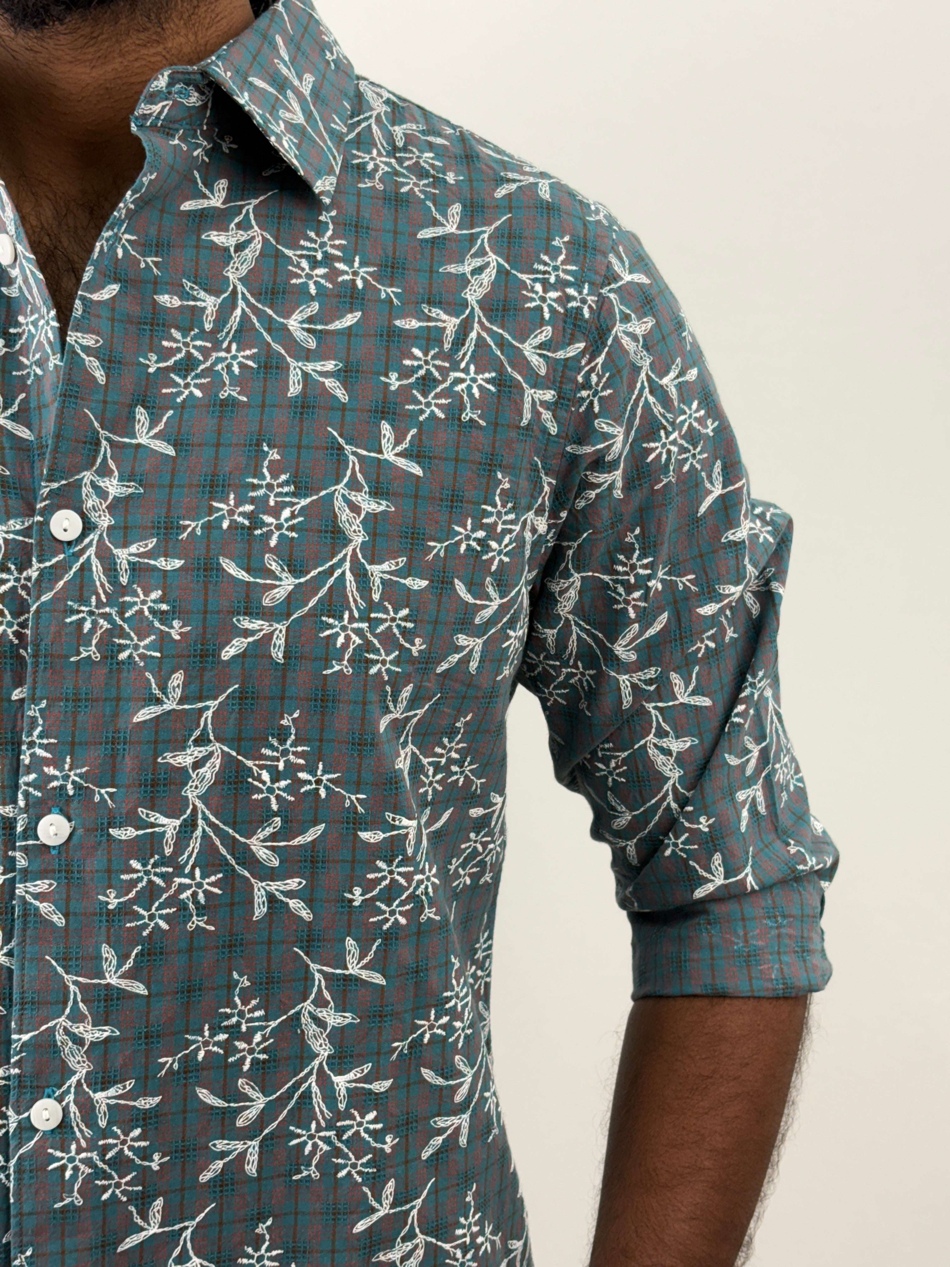 Blue Linen Printed Shirt