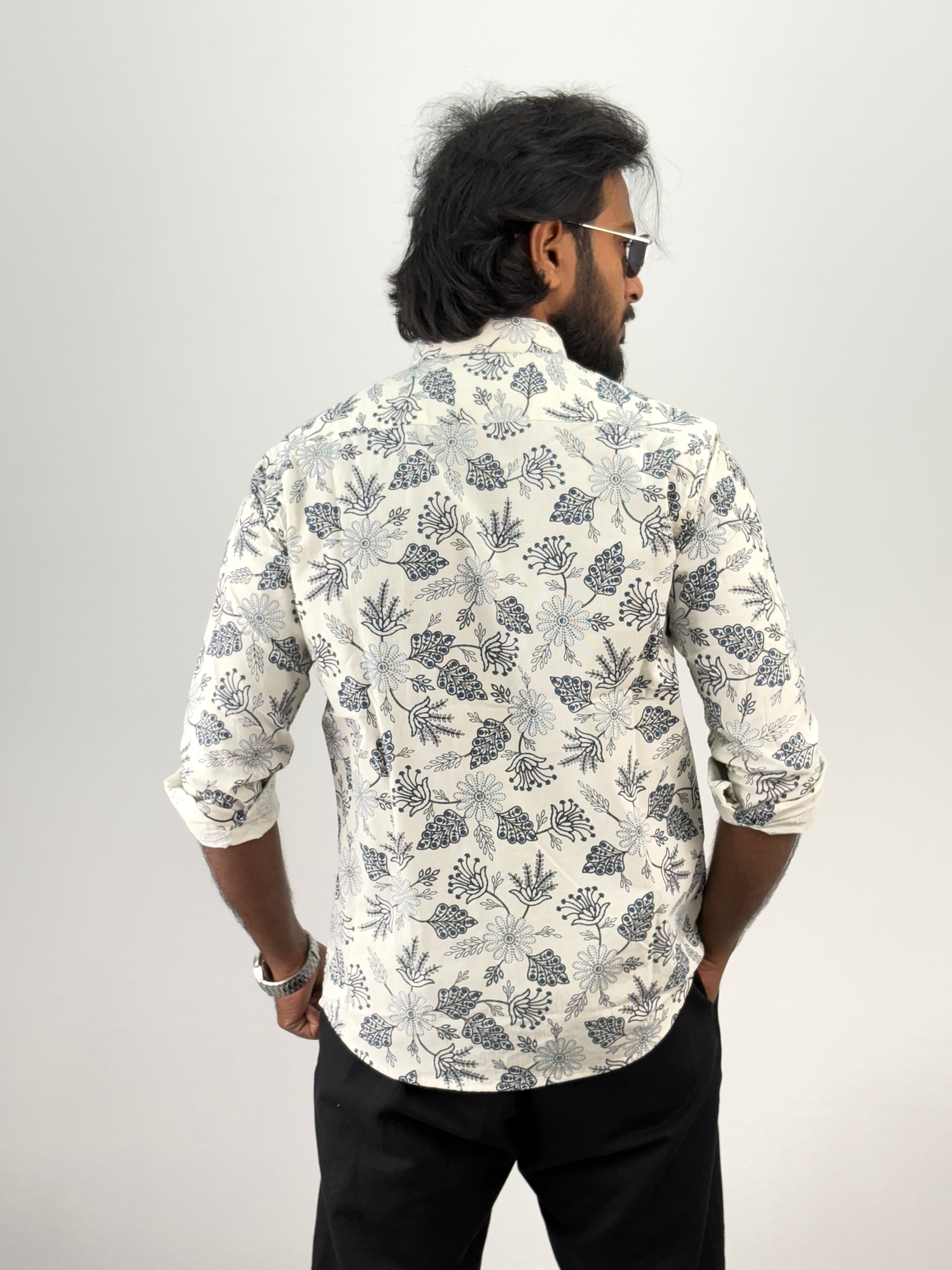 Blue Corduroy Printed Shirt