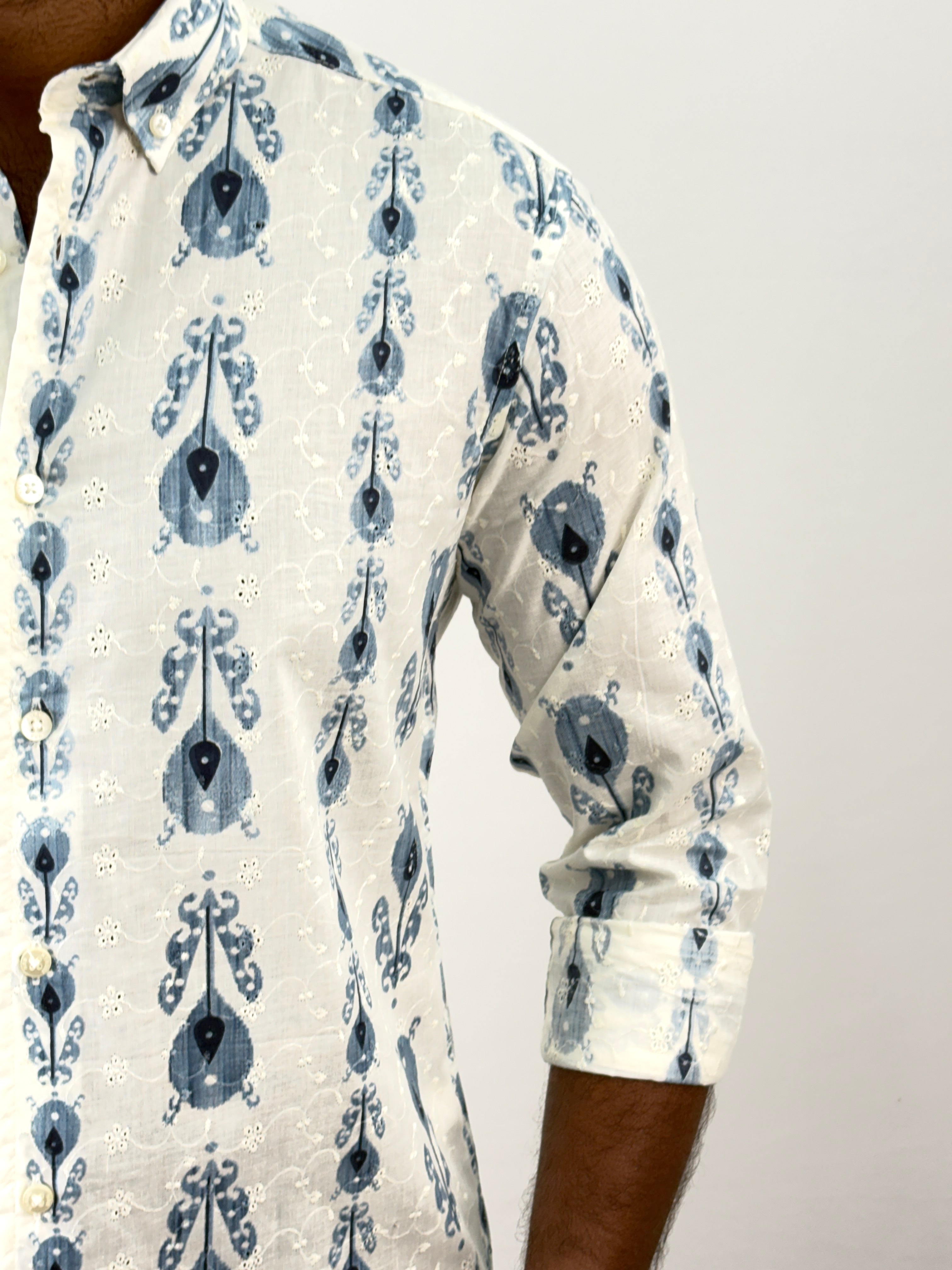 Blue Embroidery Printed Shirt