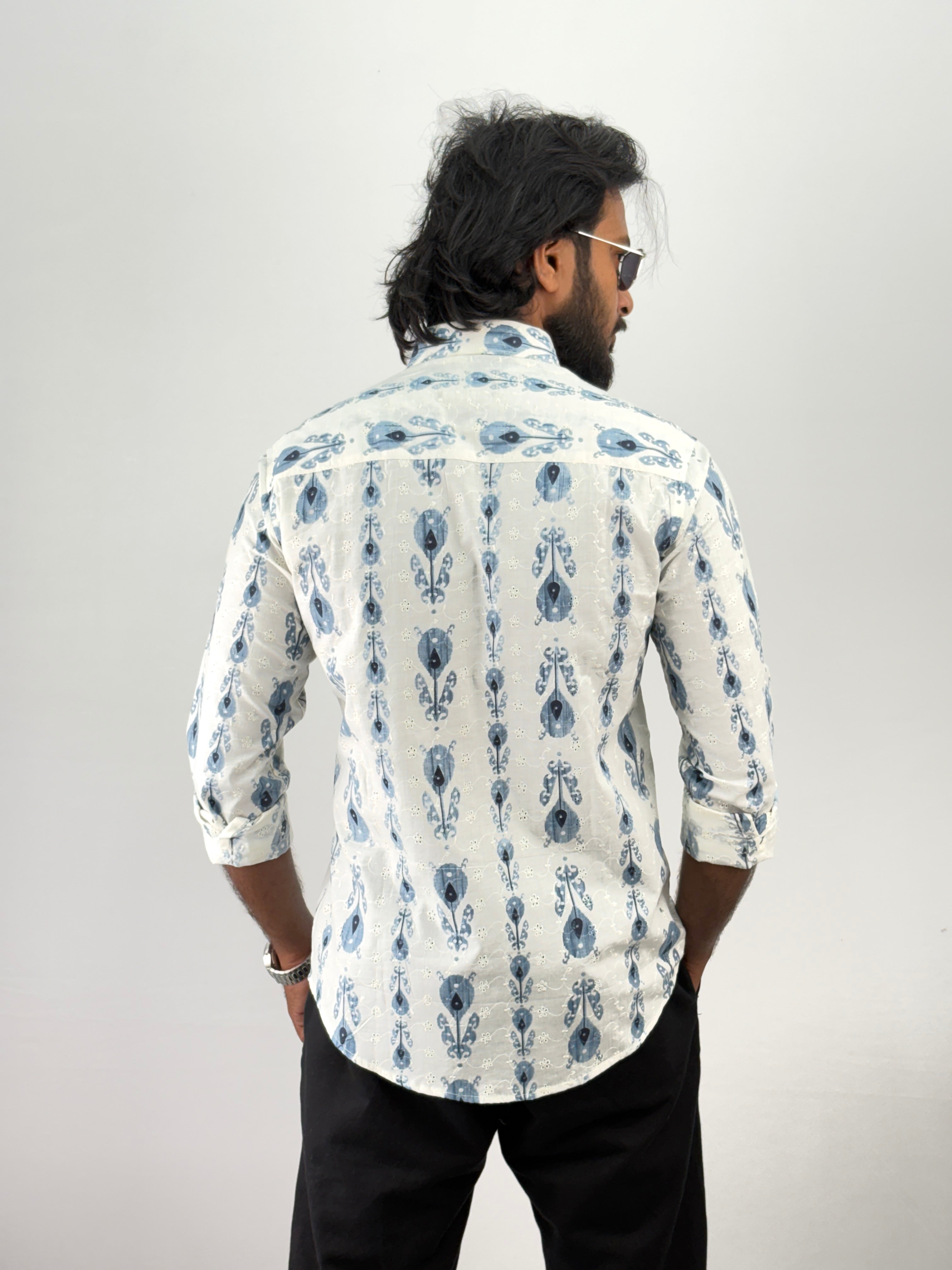 Blue Embroidery Printed Shirt