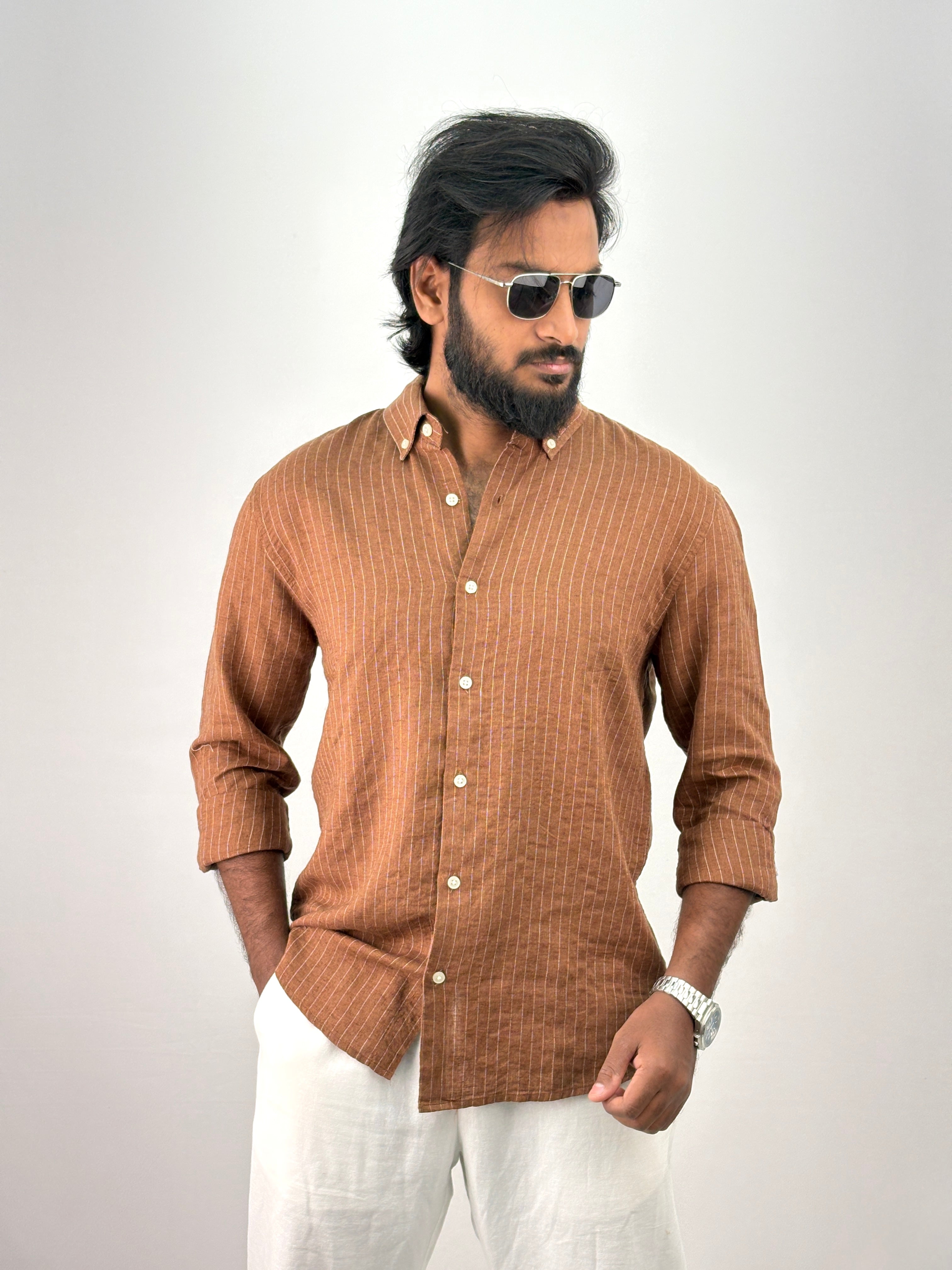 Brown Linen Stripe Shirt 1