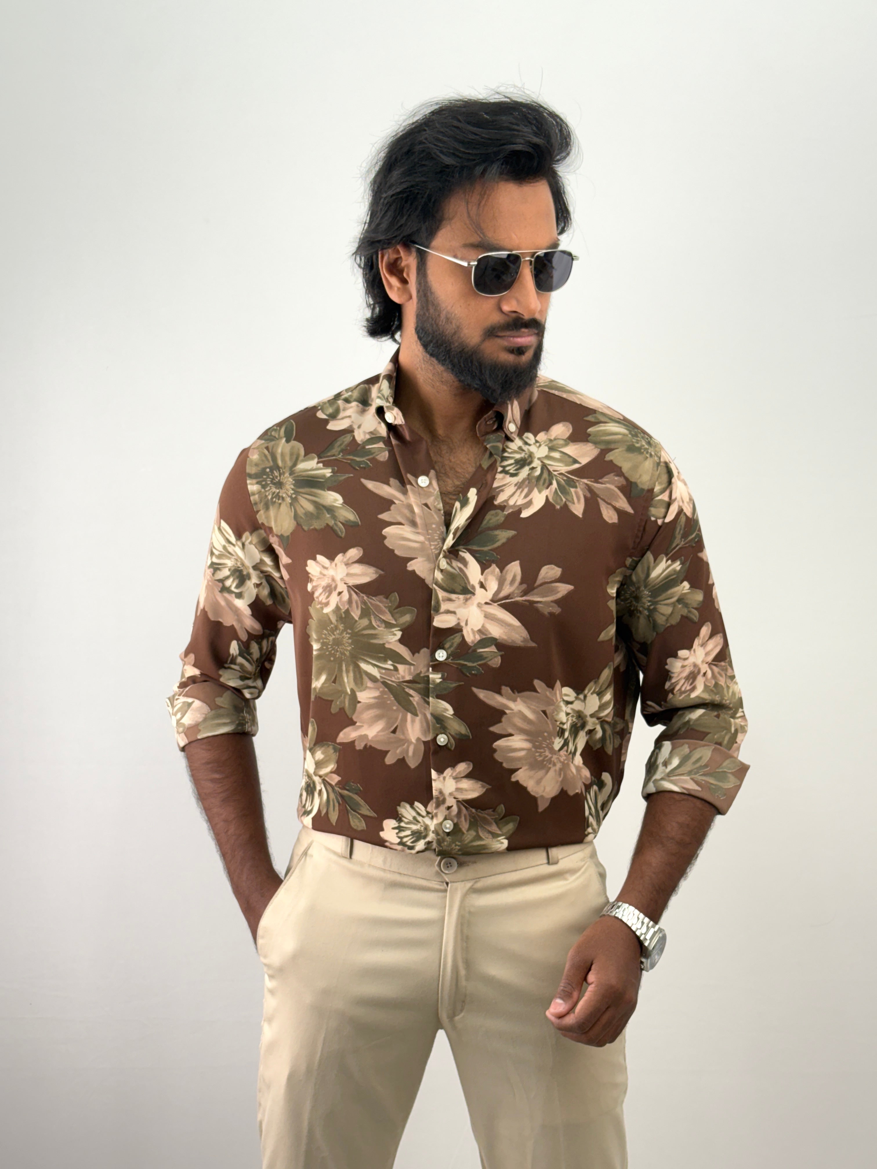 Brown Viscose Printed Shirt
