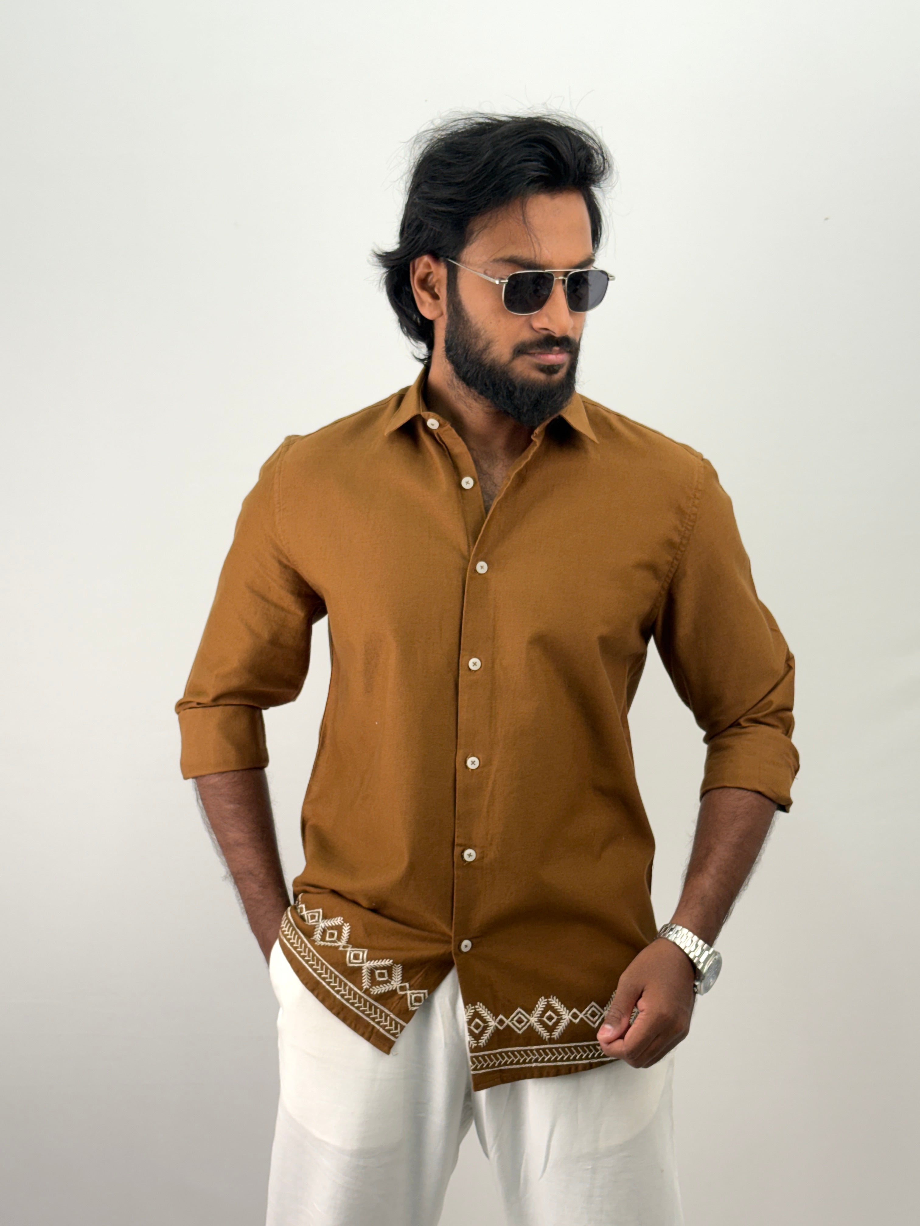 Brown Bottom Embroidery Shirt 1