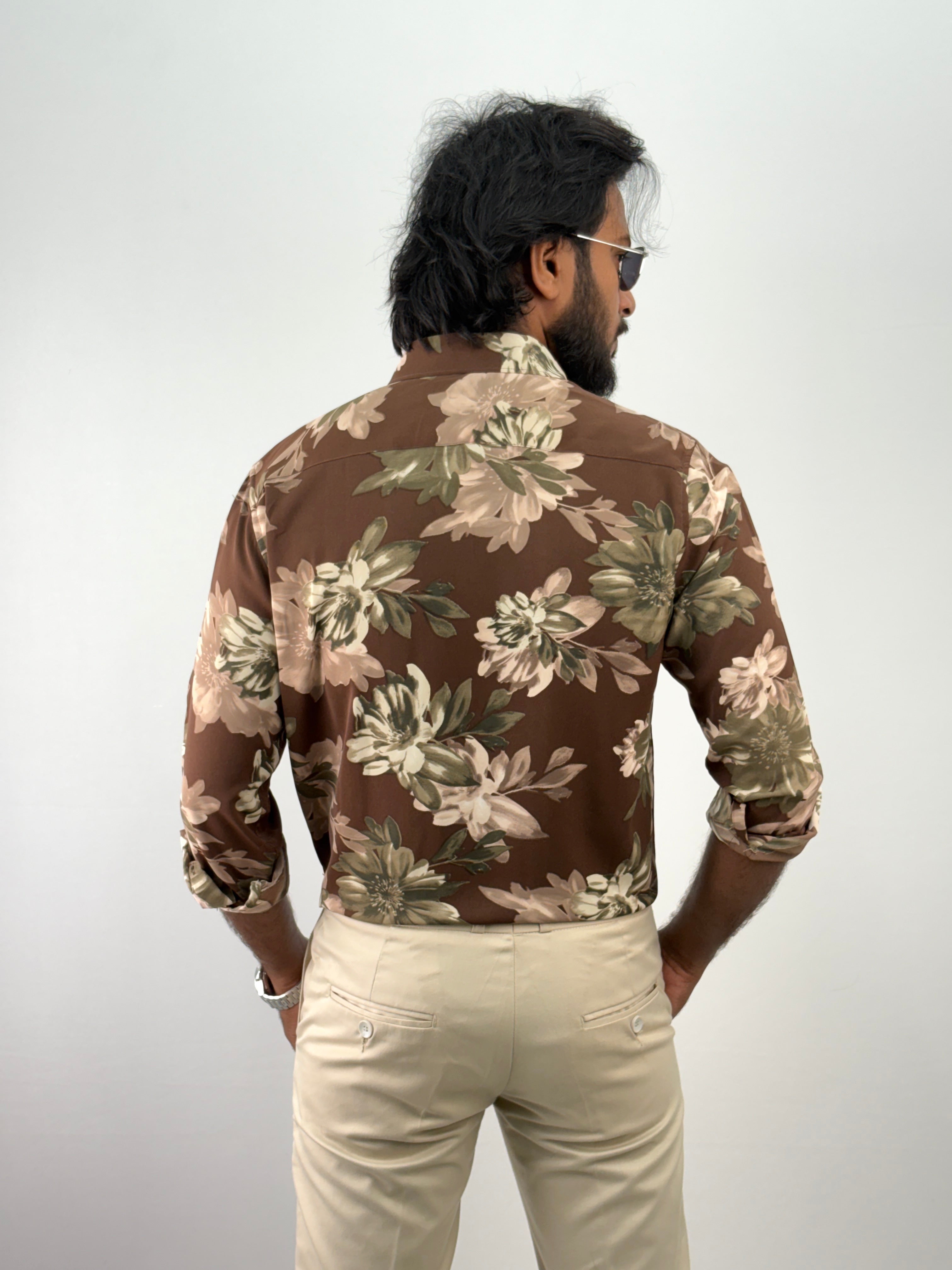 Brown Viscose Printed Shirt