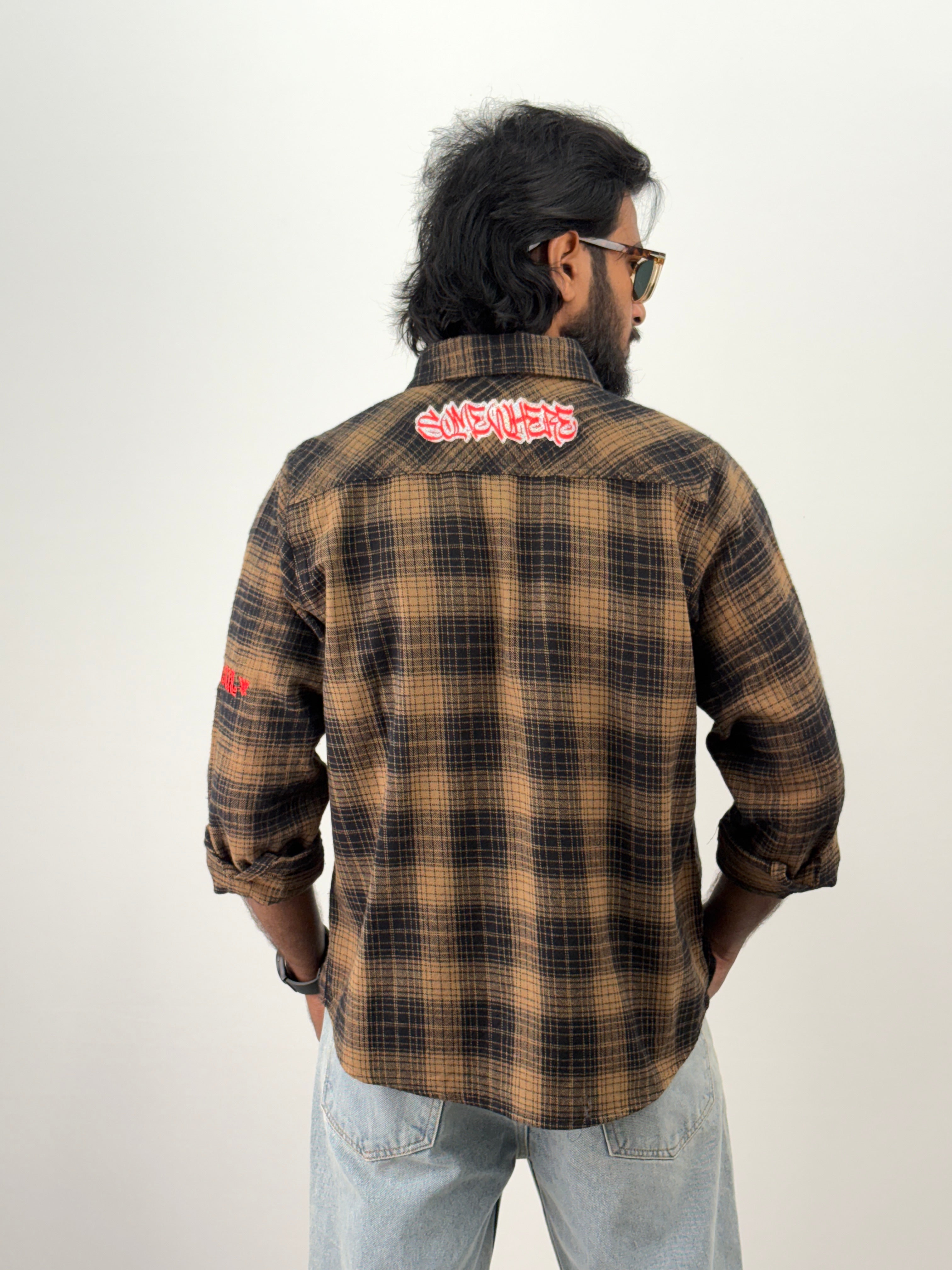Brown Embroidery Flannel Shirt