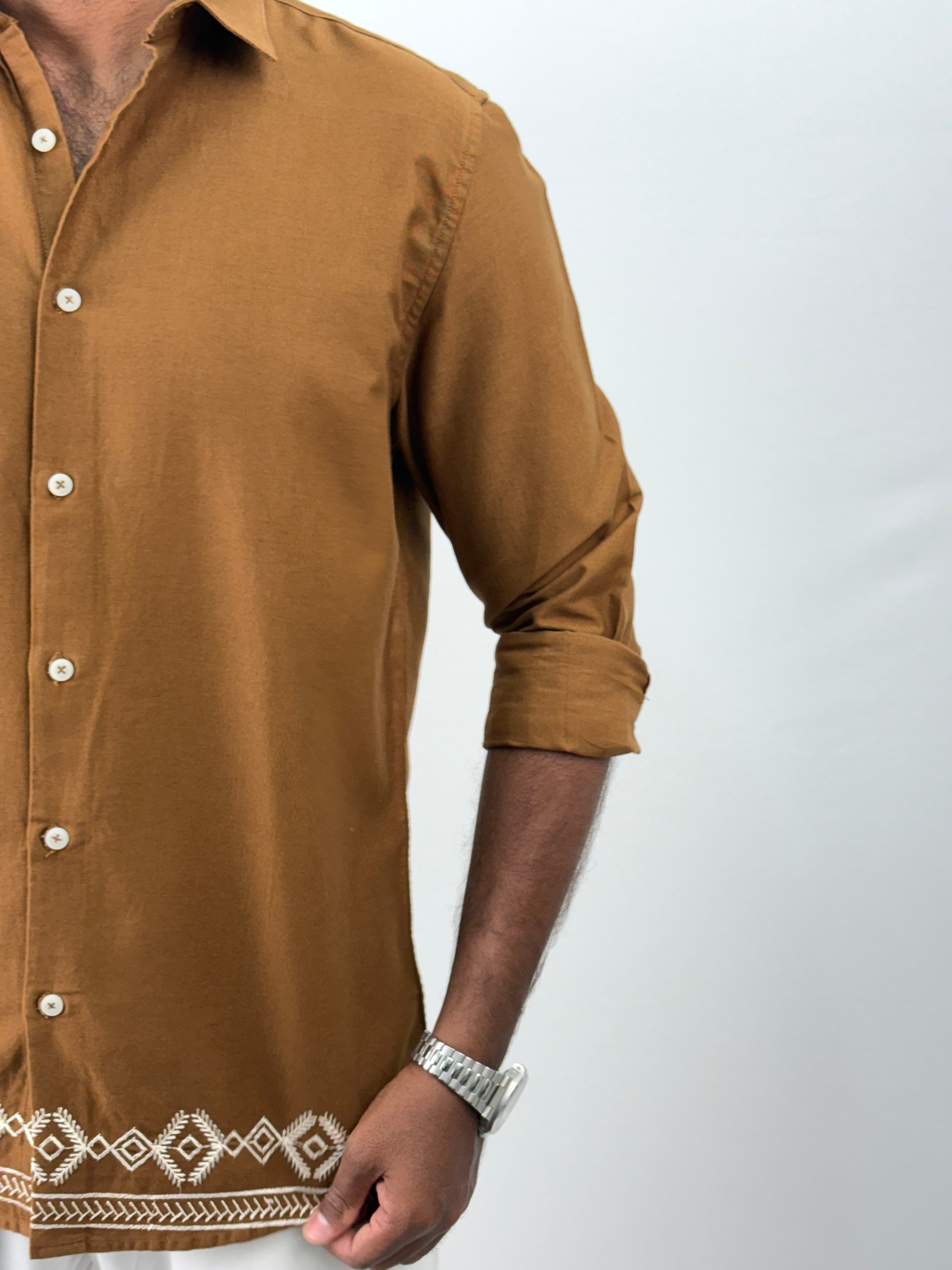 Brown Bottom Embroidery Shirt 1