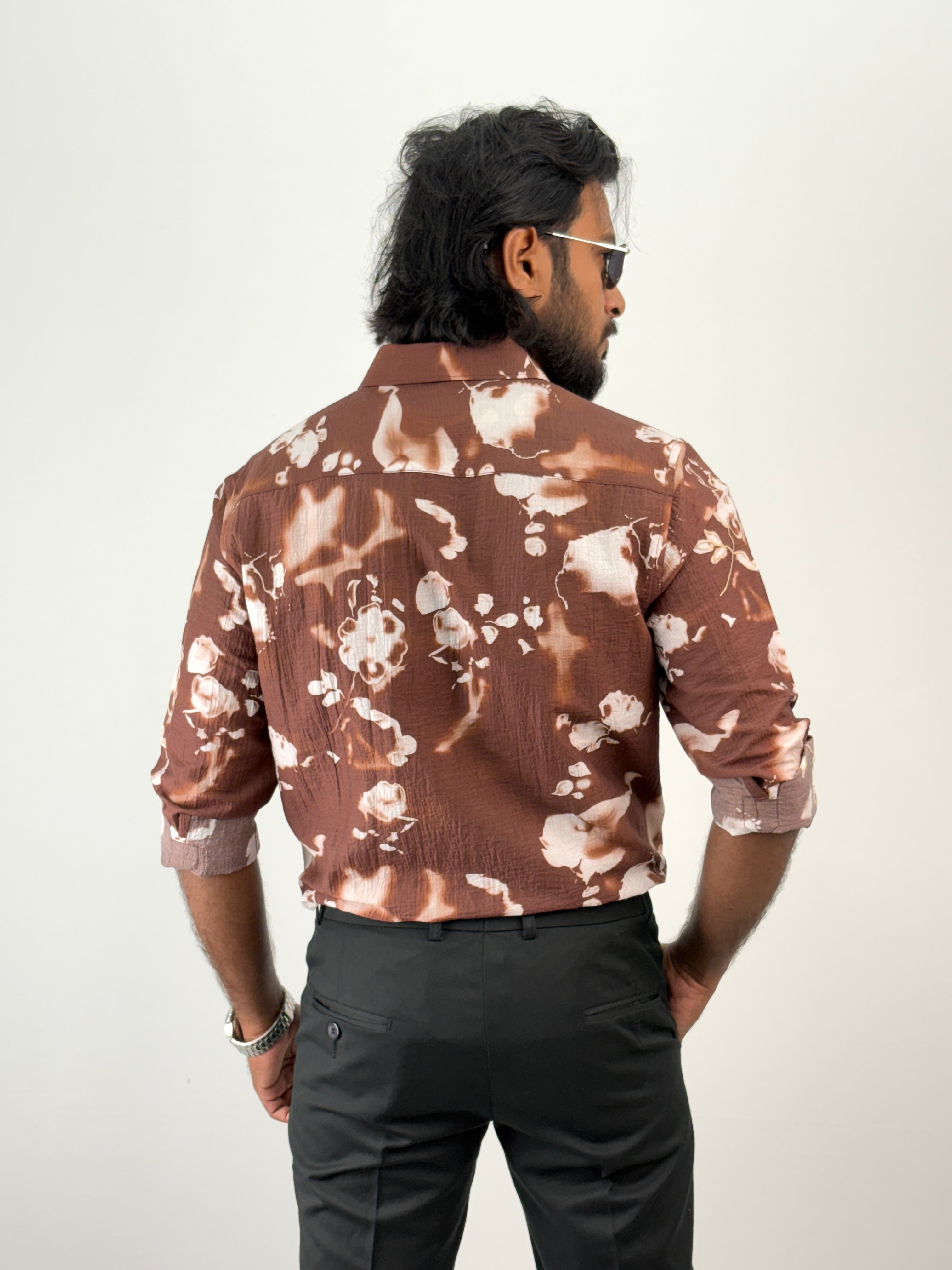 Brown Printed Embroidery Shirt