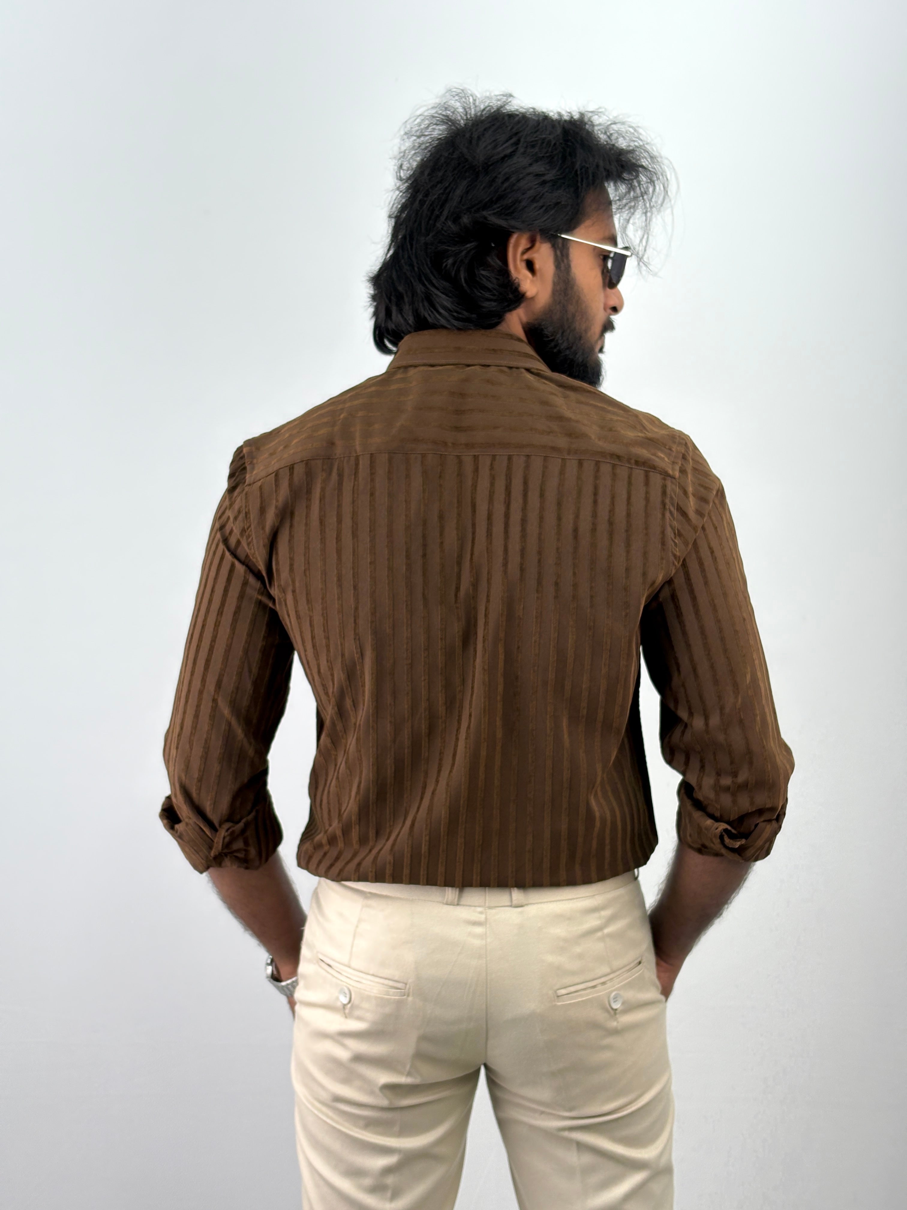 Brown Self Designer Stripe Shirt