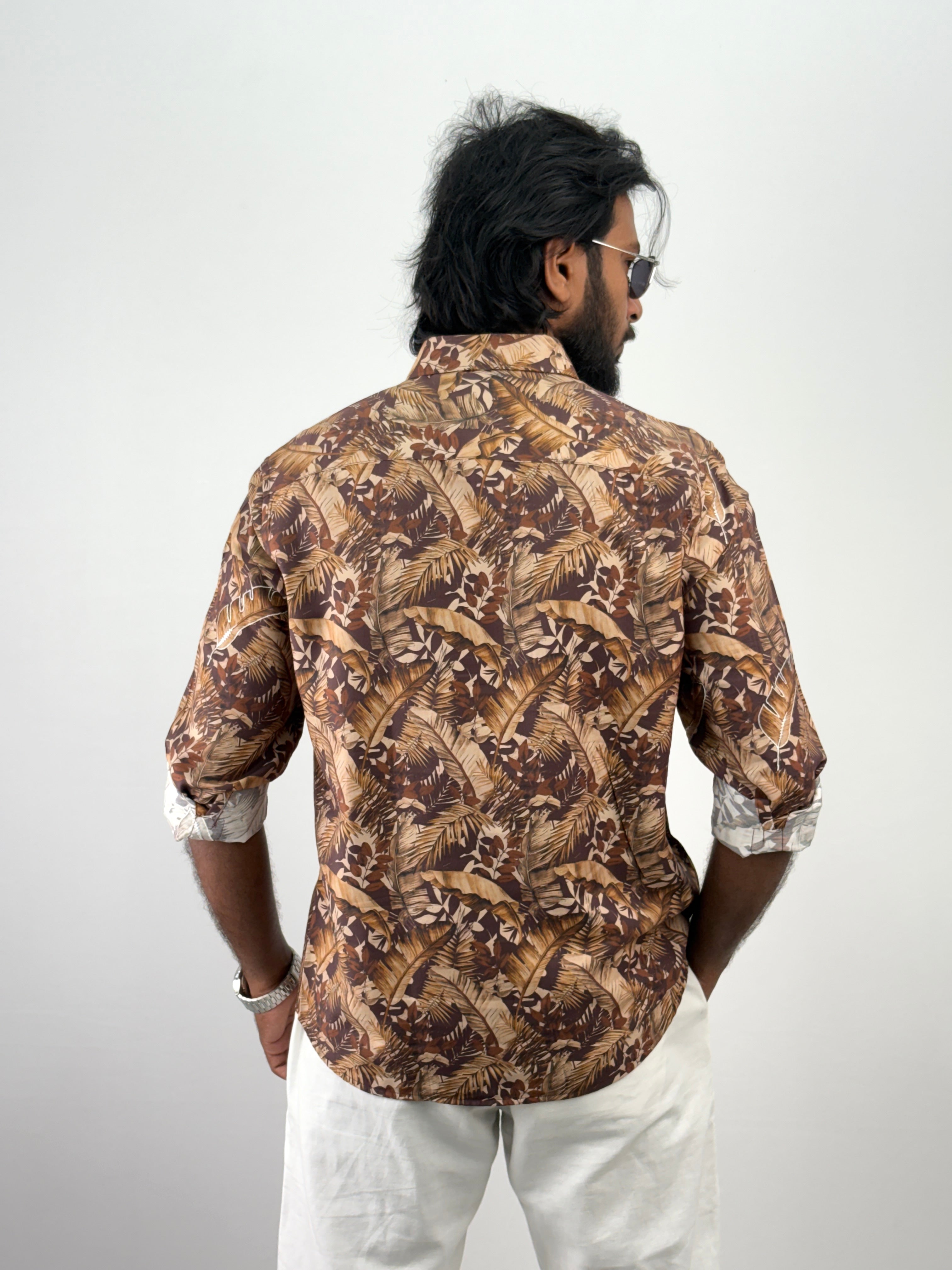 Brown Printed Embroidery Shirt 1