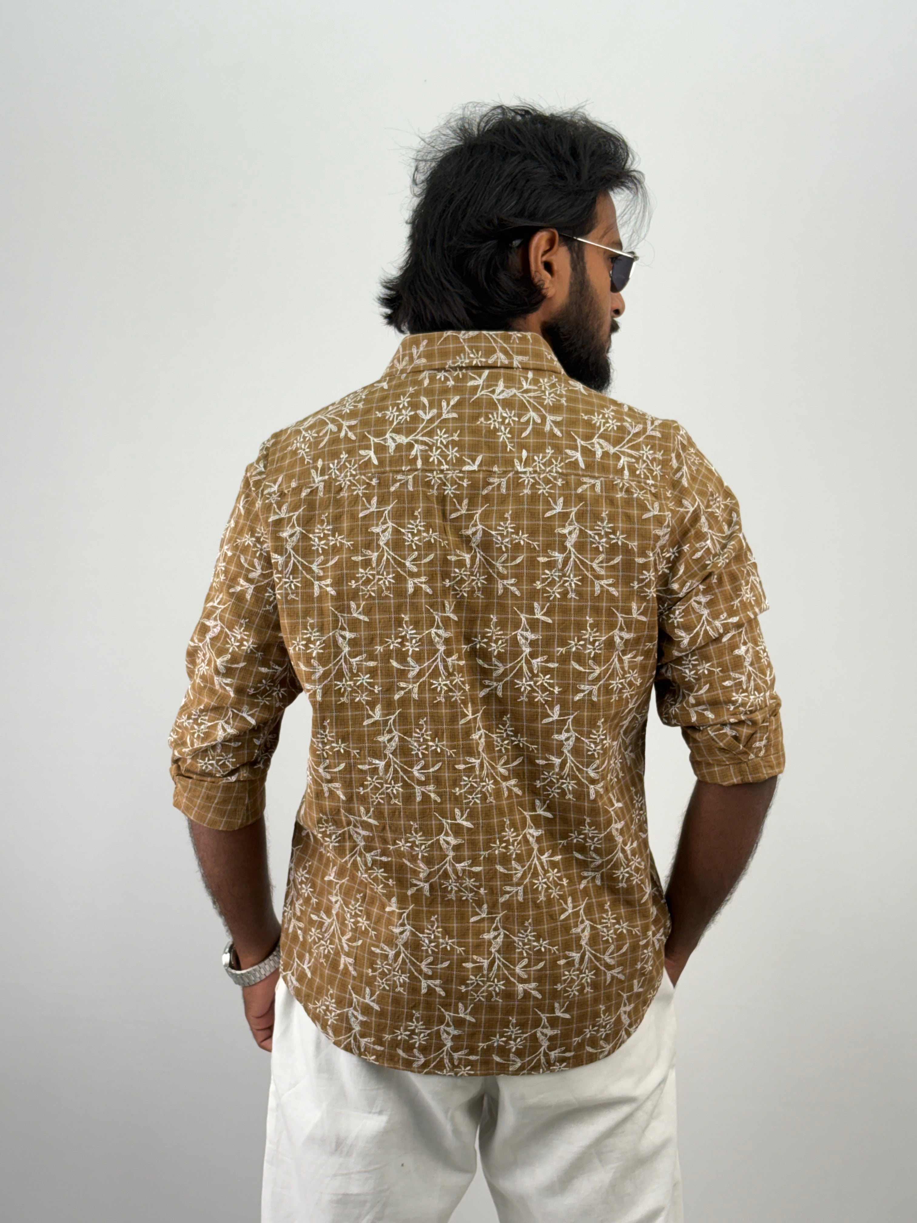 Brown Linen Printed Shirt