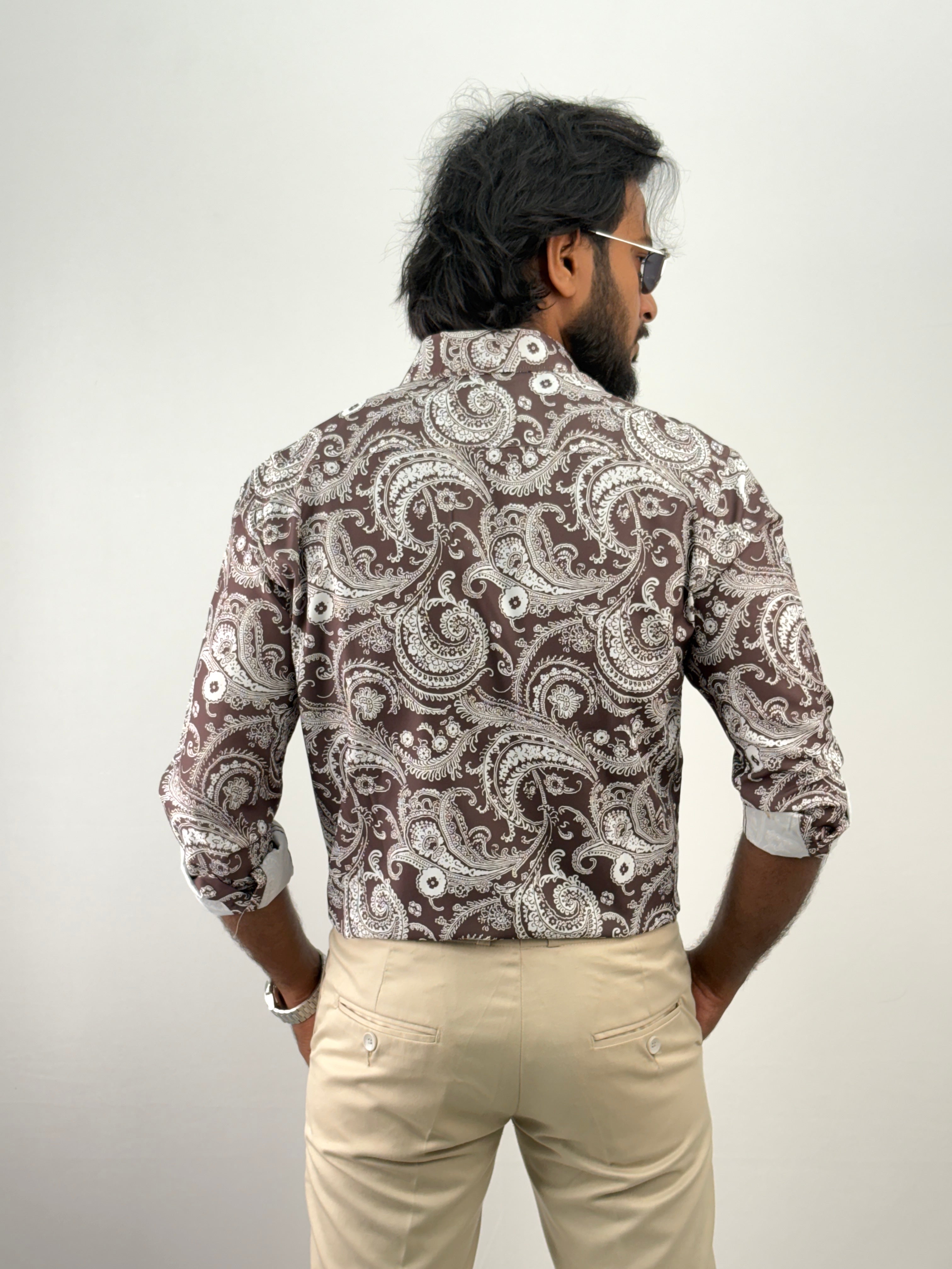 Brown White Viscose Printed Shirt