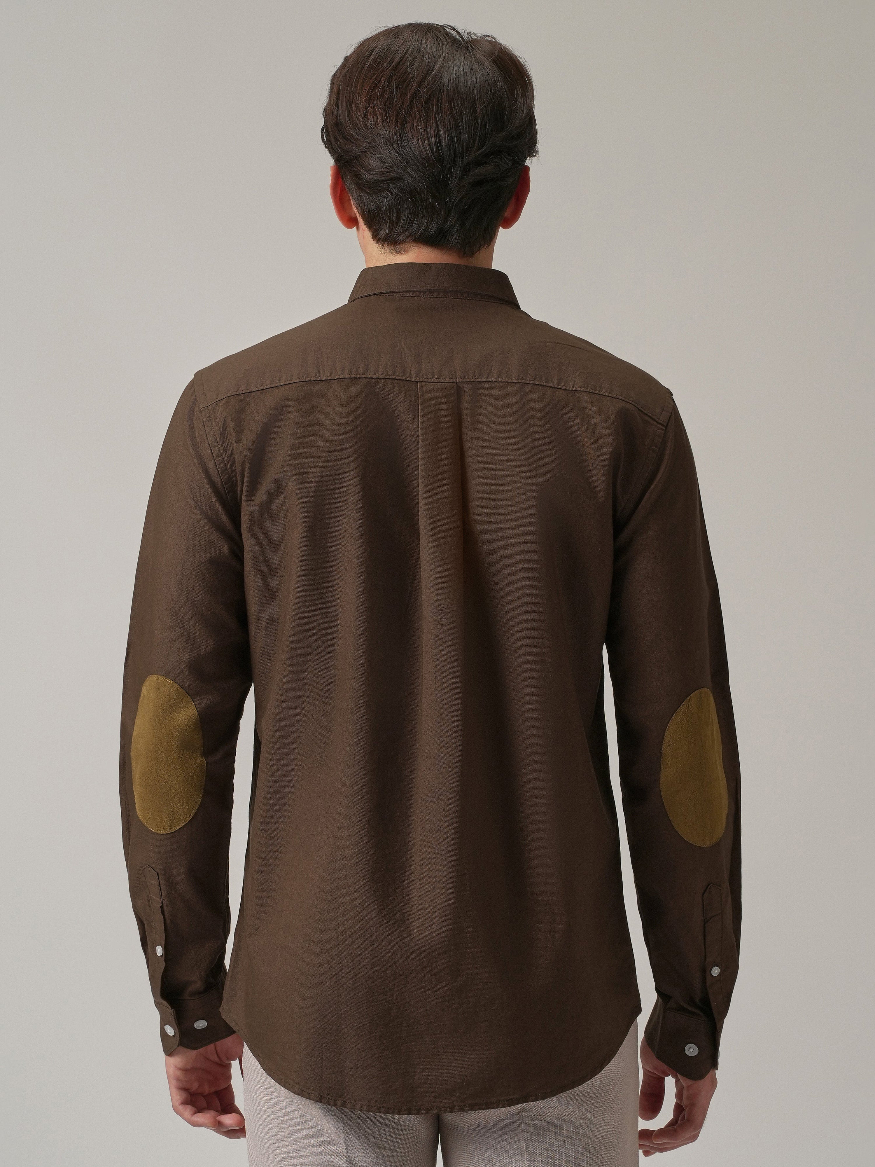 Brown Plain Elbow Patch Shirt