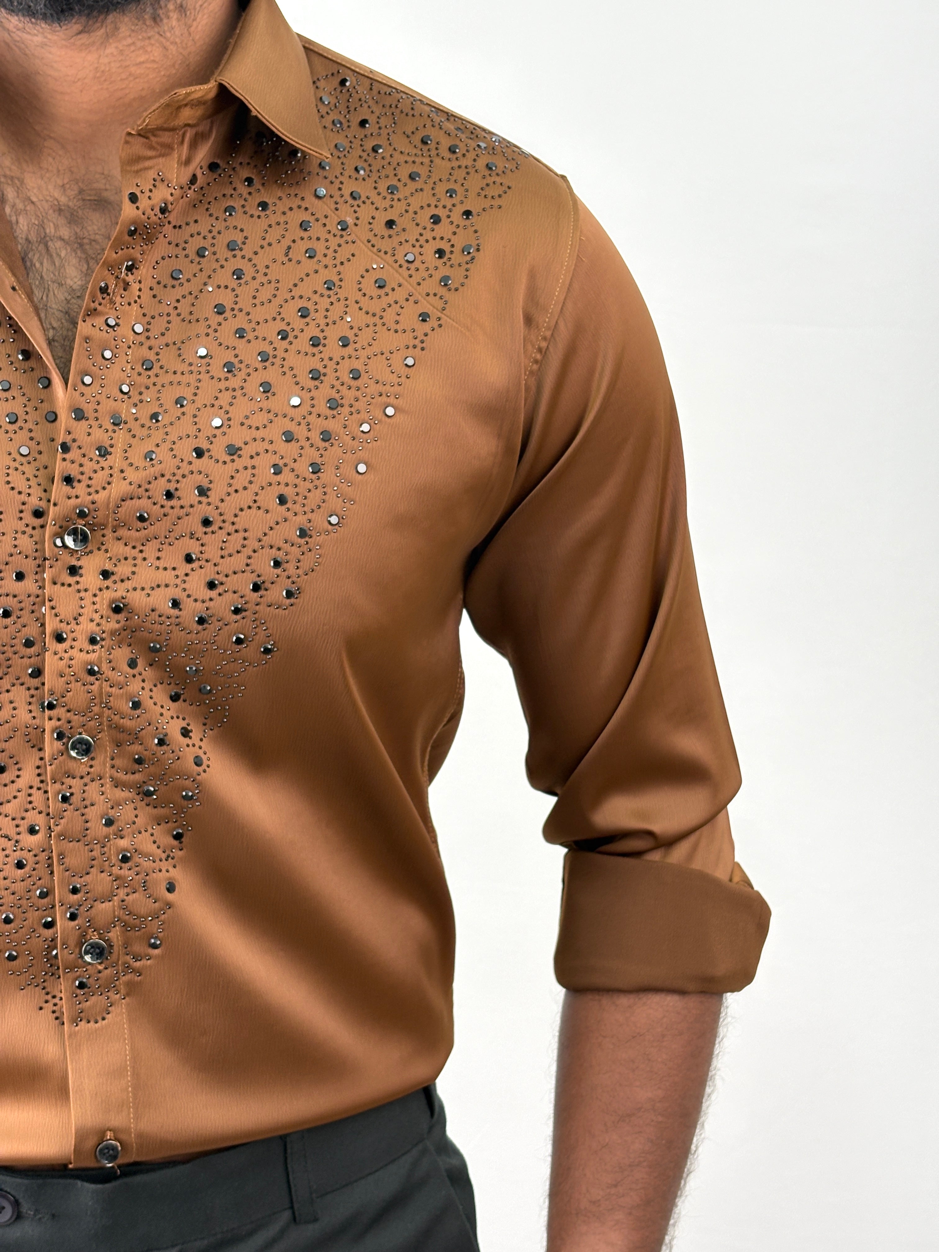 Brown Designer Stone Work Shirt 9