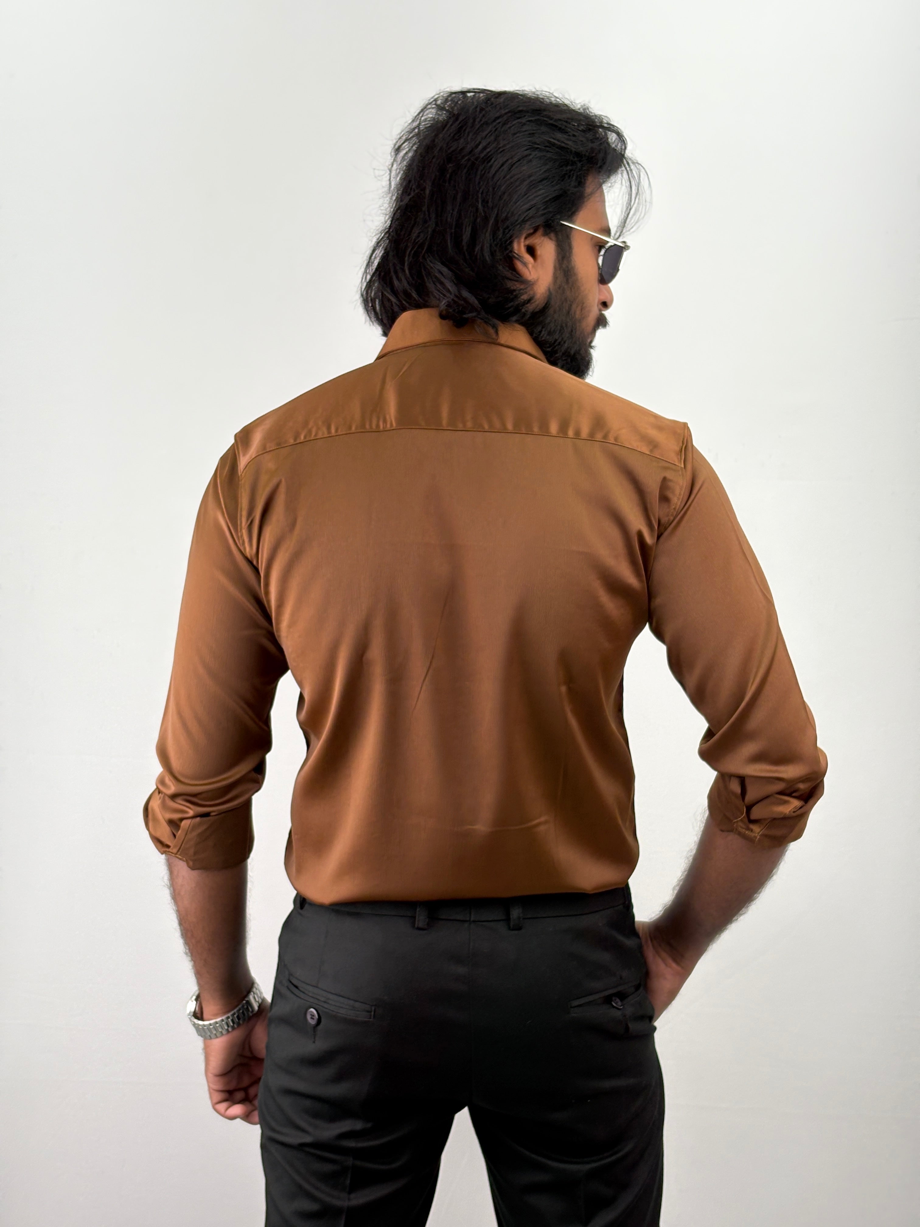 Brown Designer Stone Work Shirt 9