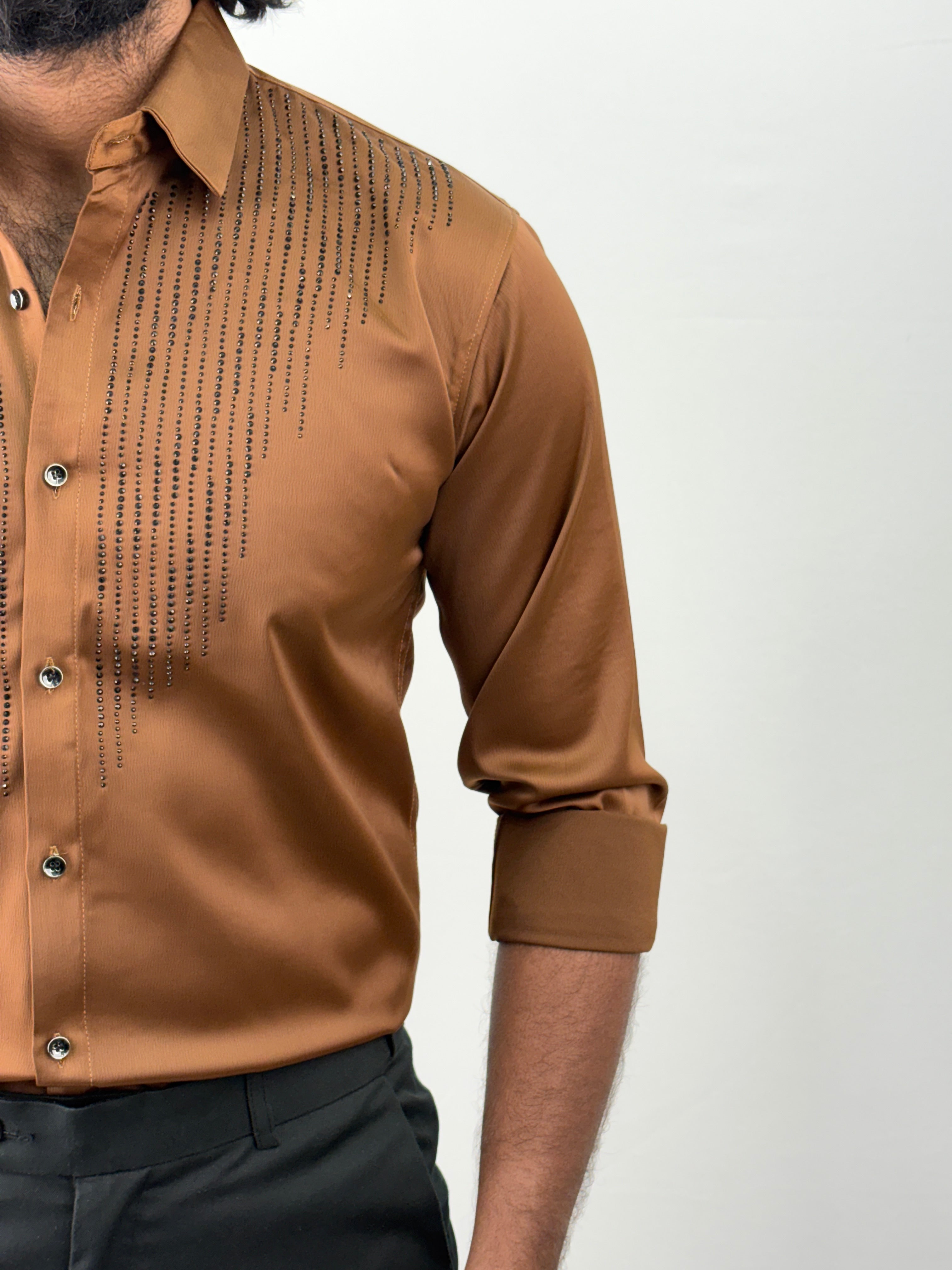 Brown Designer Stone Work Shirt 10
