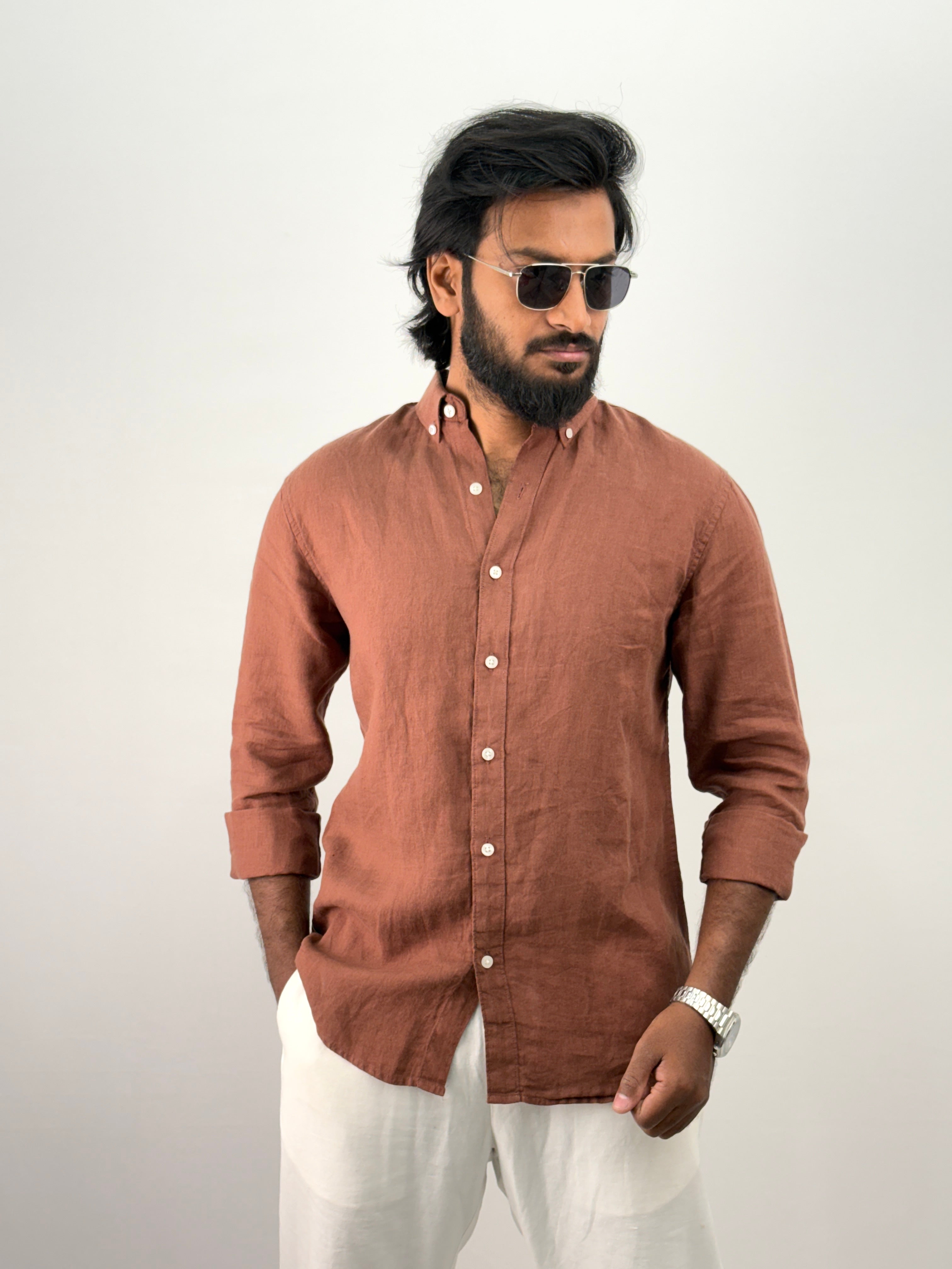 Brown pure Linen Shirt 2