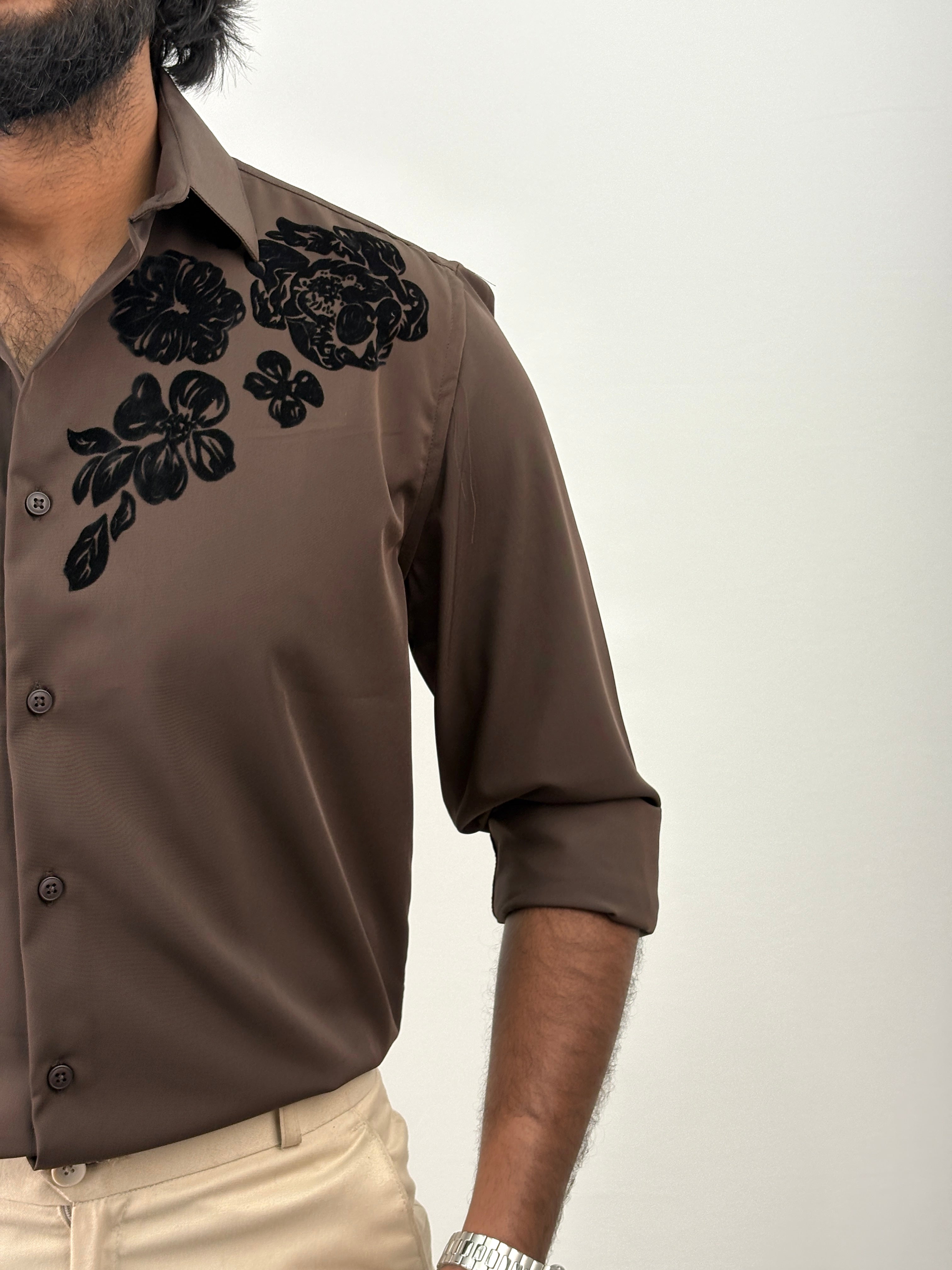 Coffee Brown Flock IMP Printed Shirt