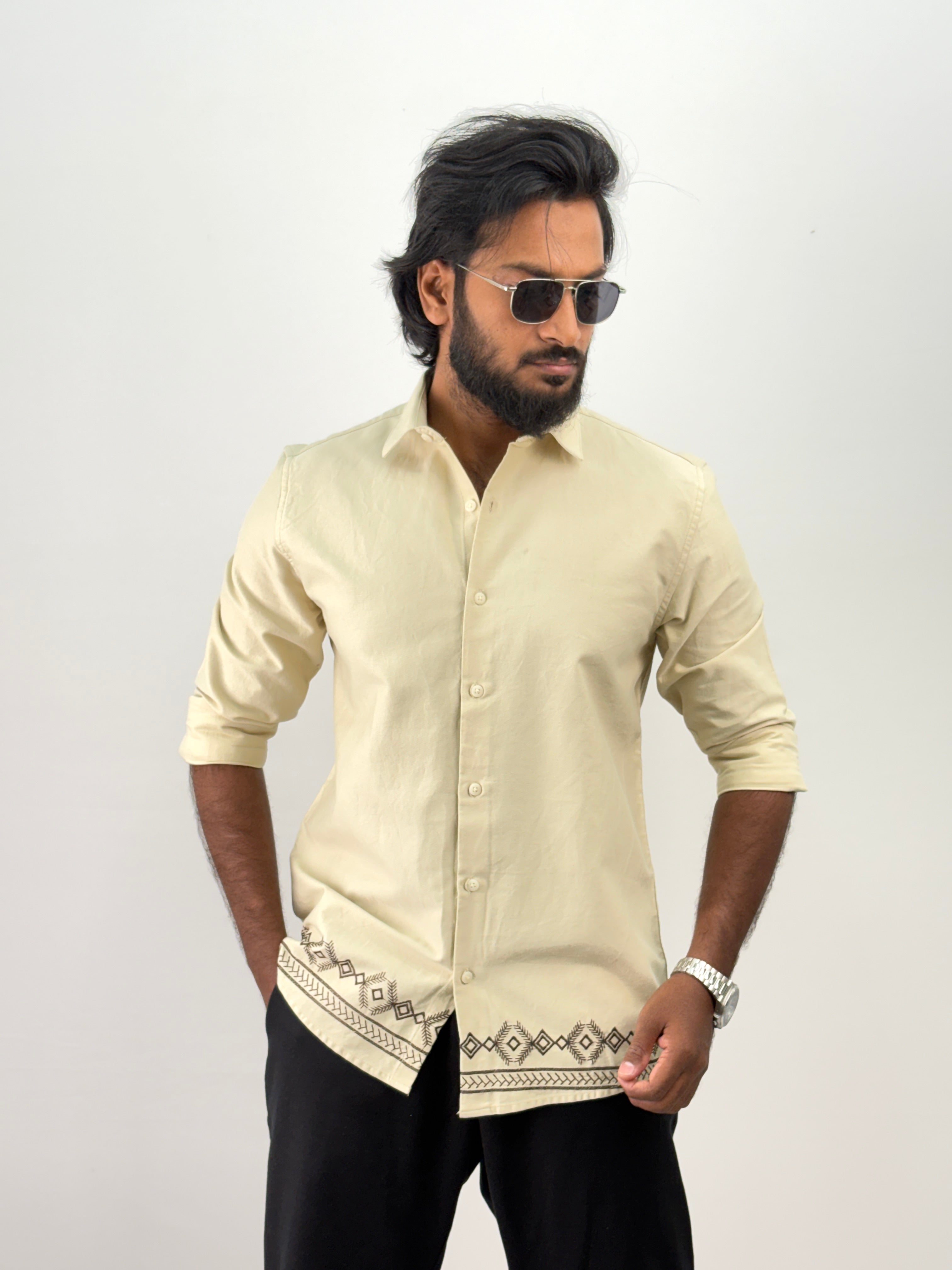 Cream Bottom Embroidery Shirt 1