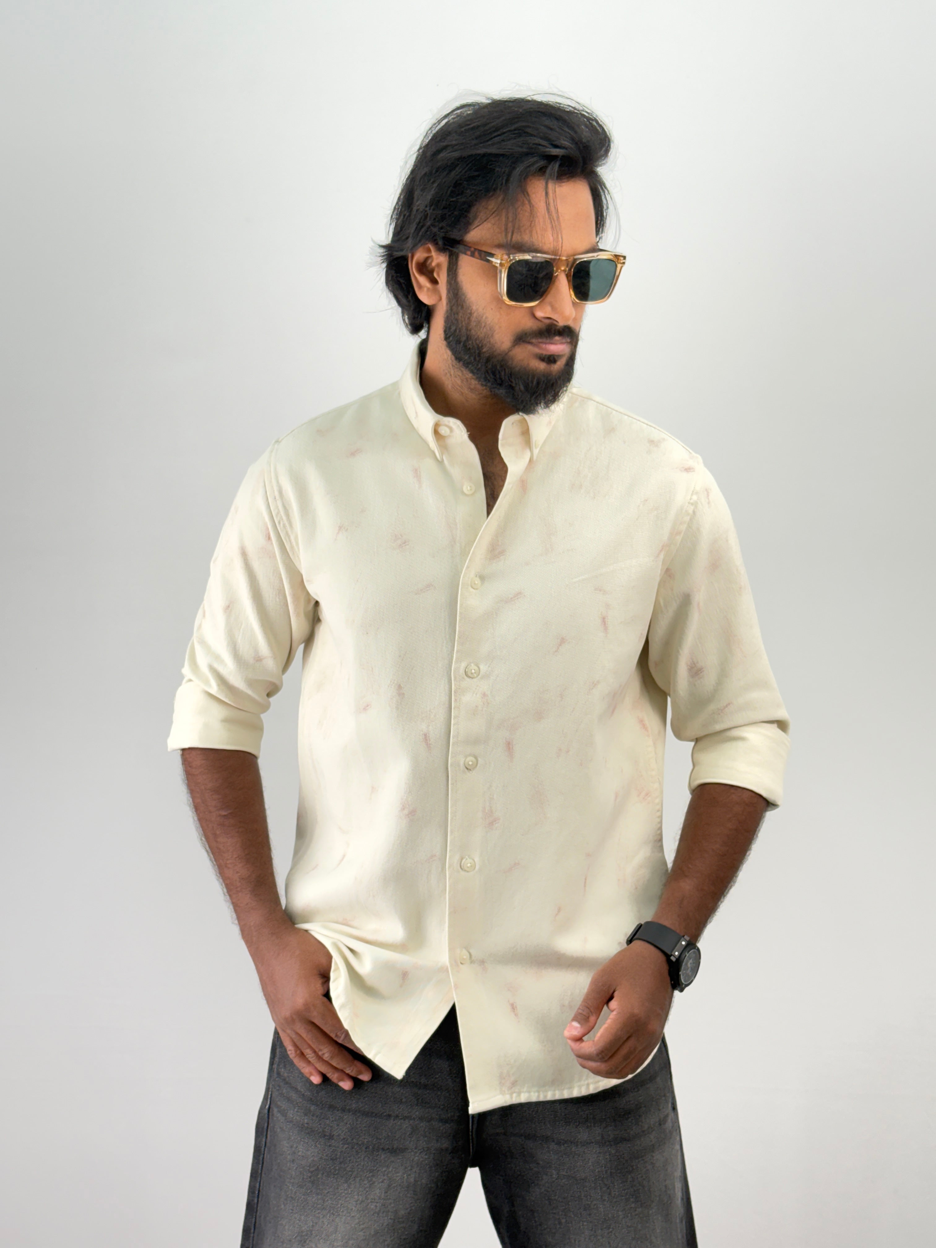 Cream Tie & Dye Denim Shirt