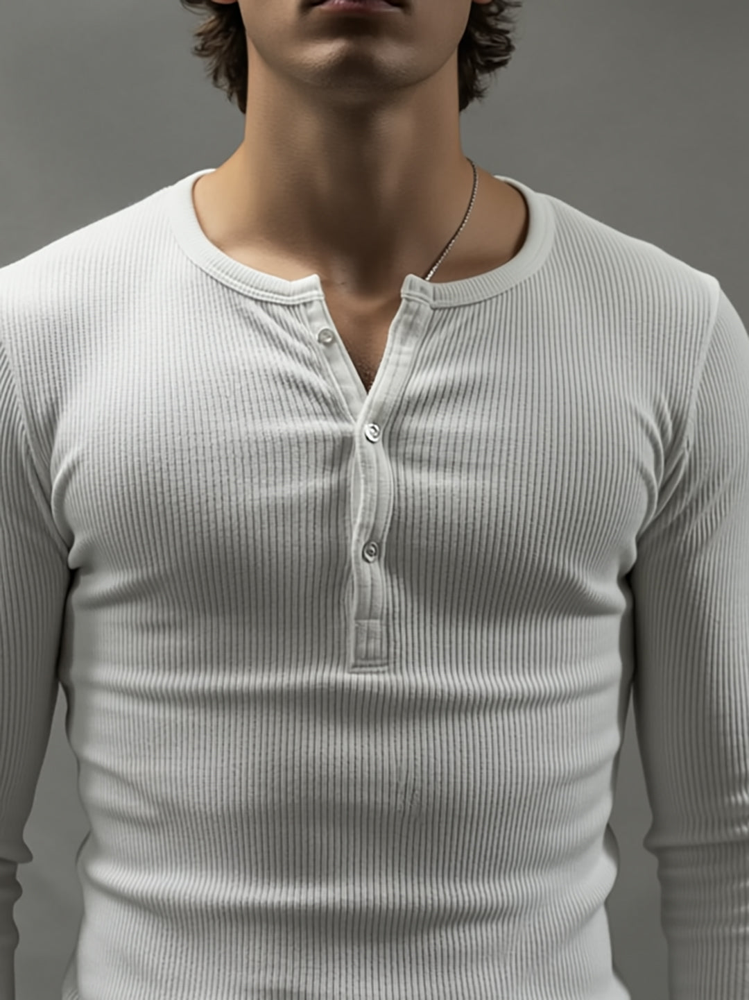 Off-White Ribbed Henley Long Sleeve T-Shirt