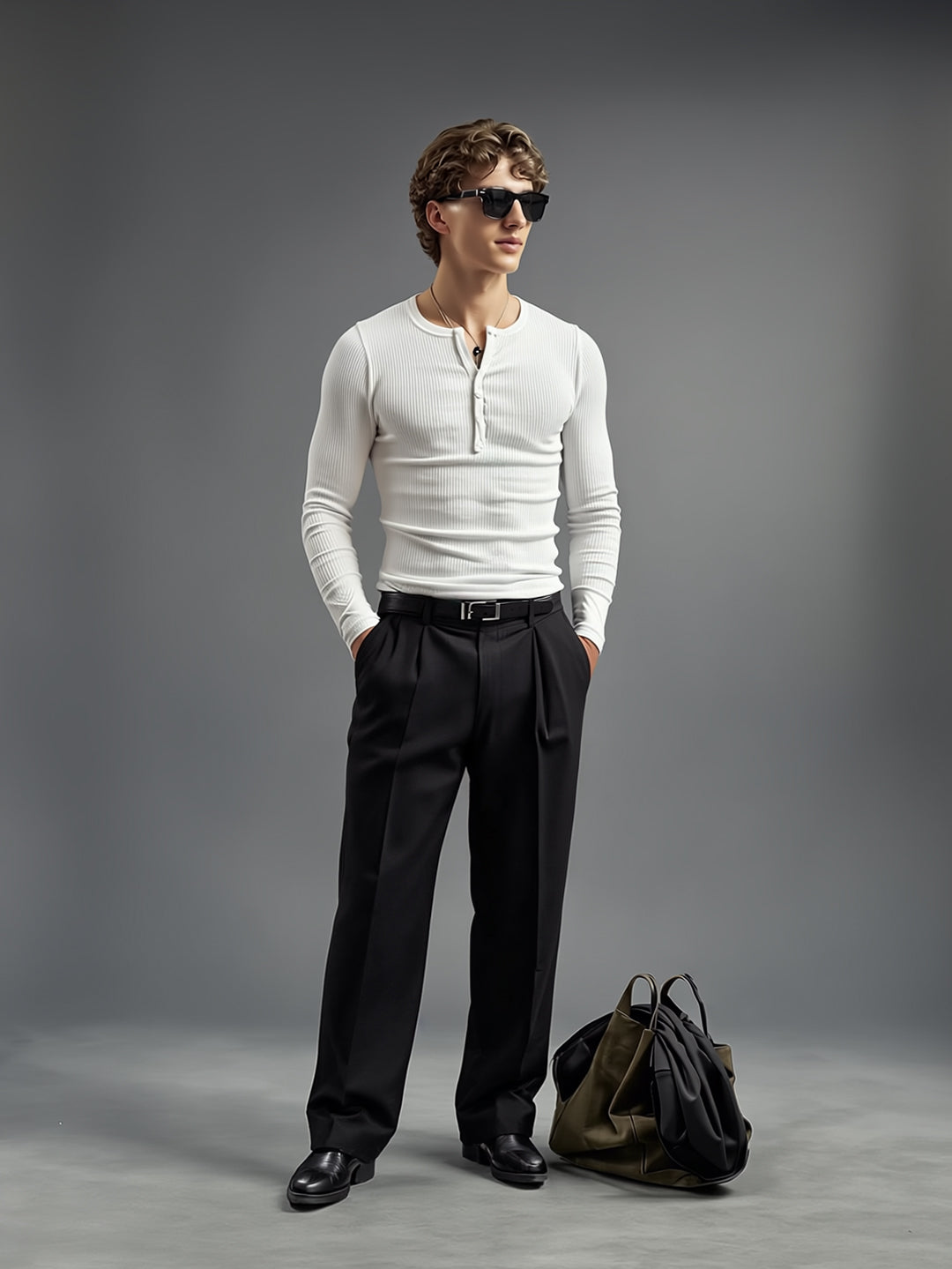 Off-White Ribbed Henley Long Sleeve T-Shirt