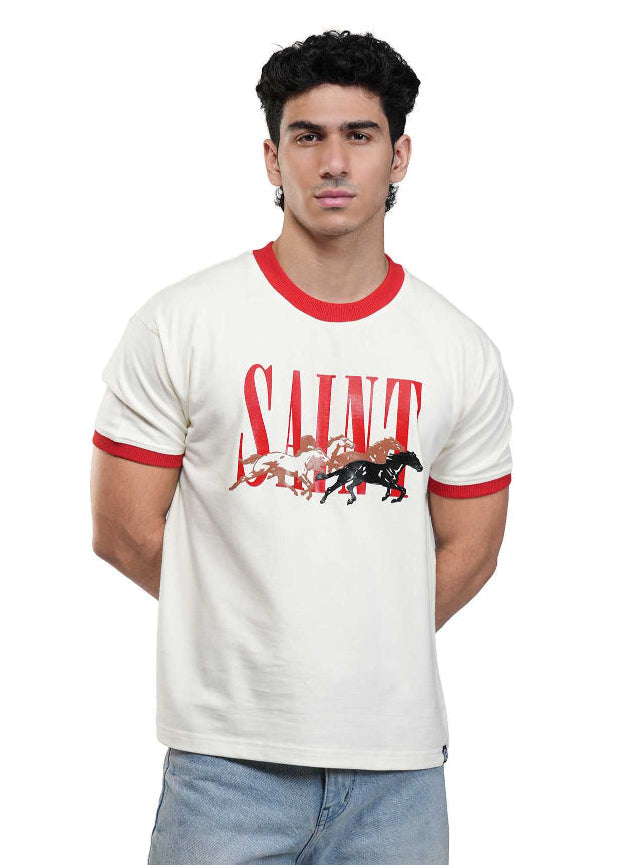 Cream Red Cropped Ringer T-shirt