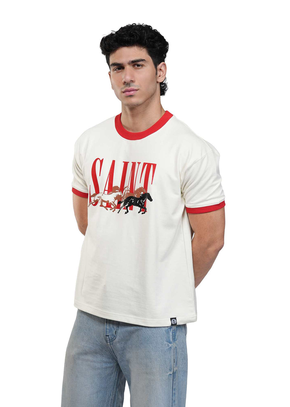 Cream Red Cropped Ringer T-shirt