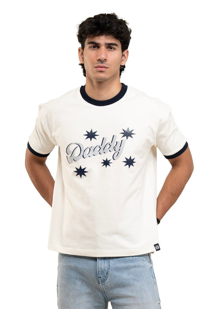 Cream Navy Cropped Ringer T-shirt