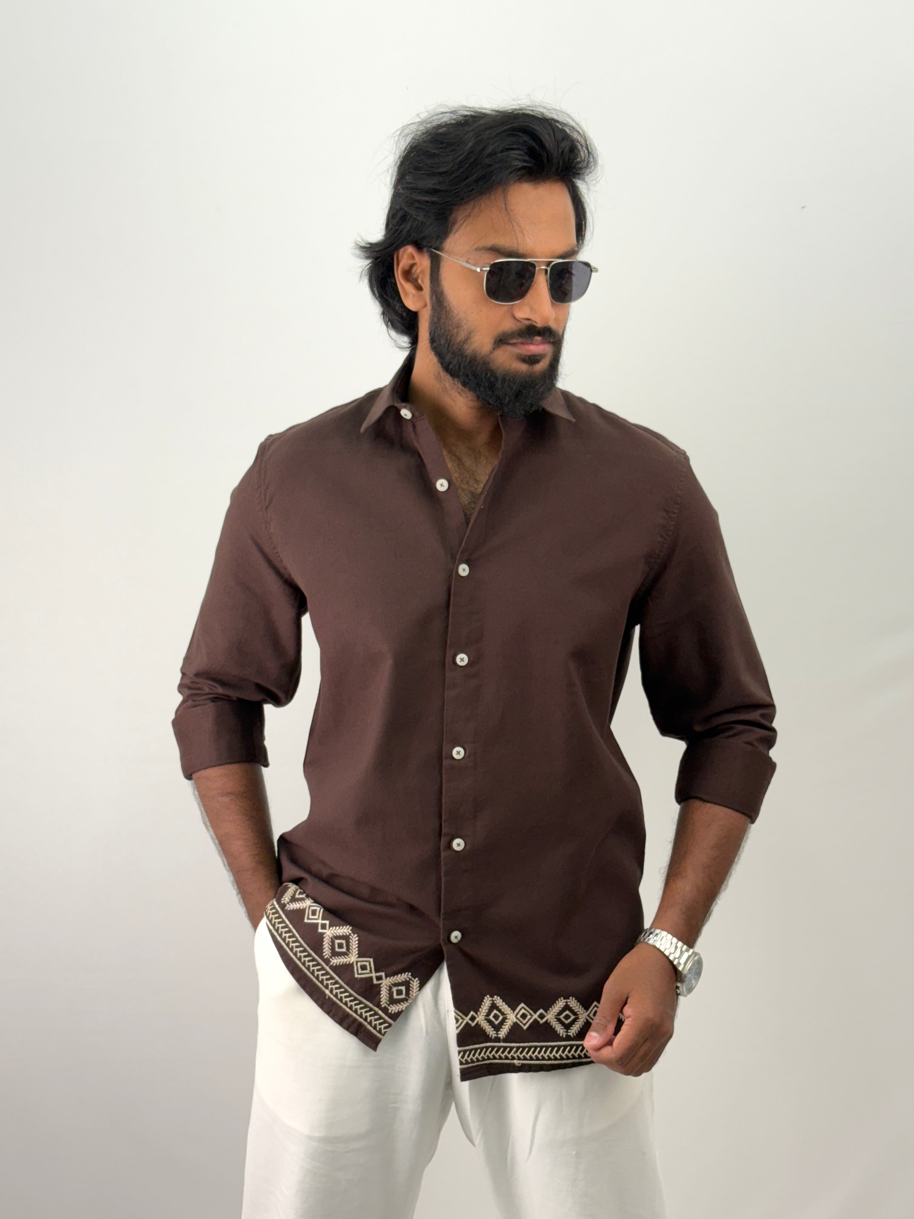 Dark Brown Bottom Embroidery Shirt 1