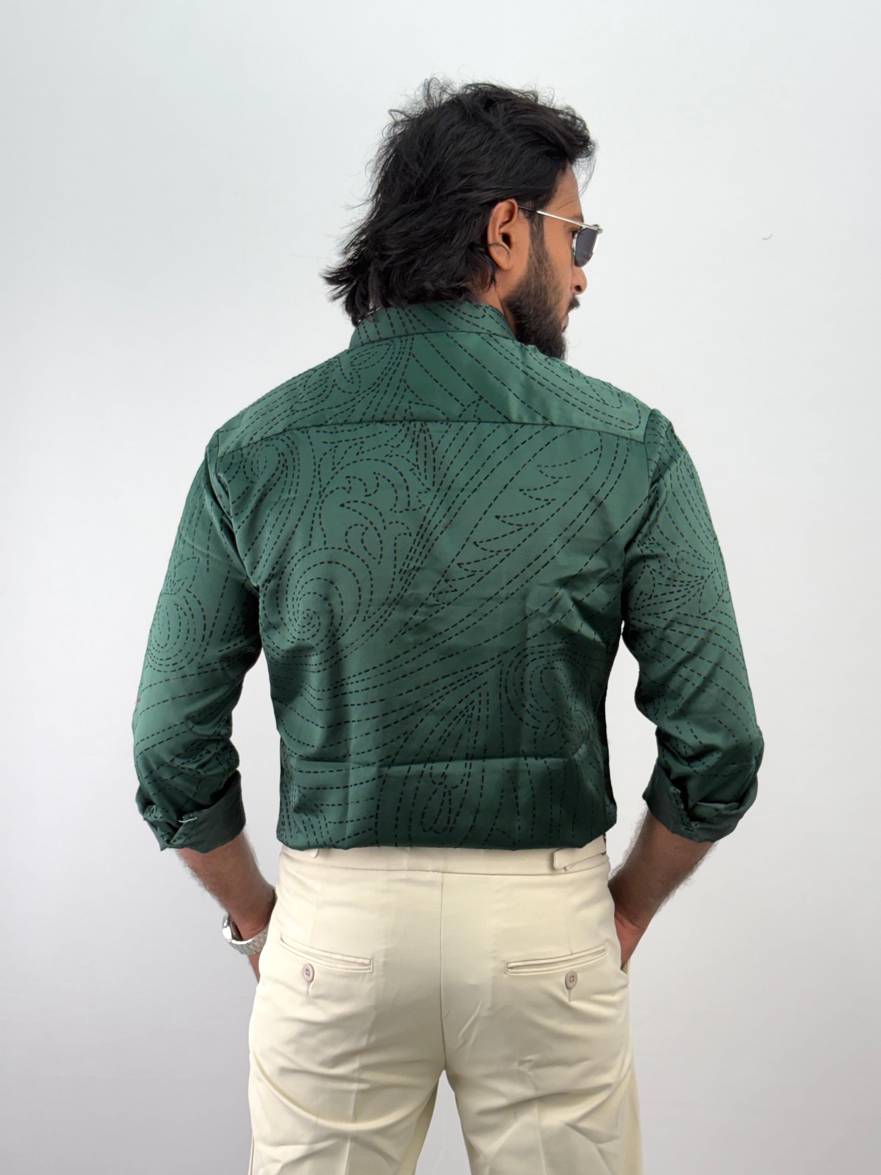 Dark Green Flock Printed Shirt 3