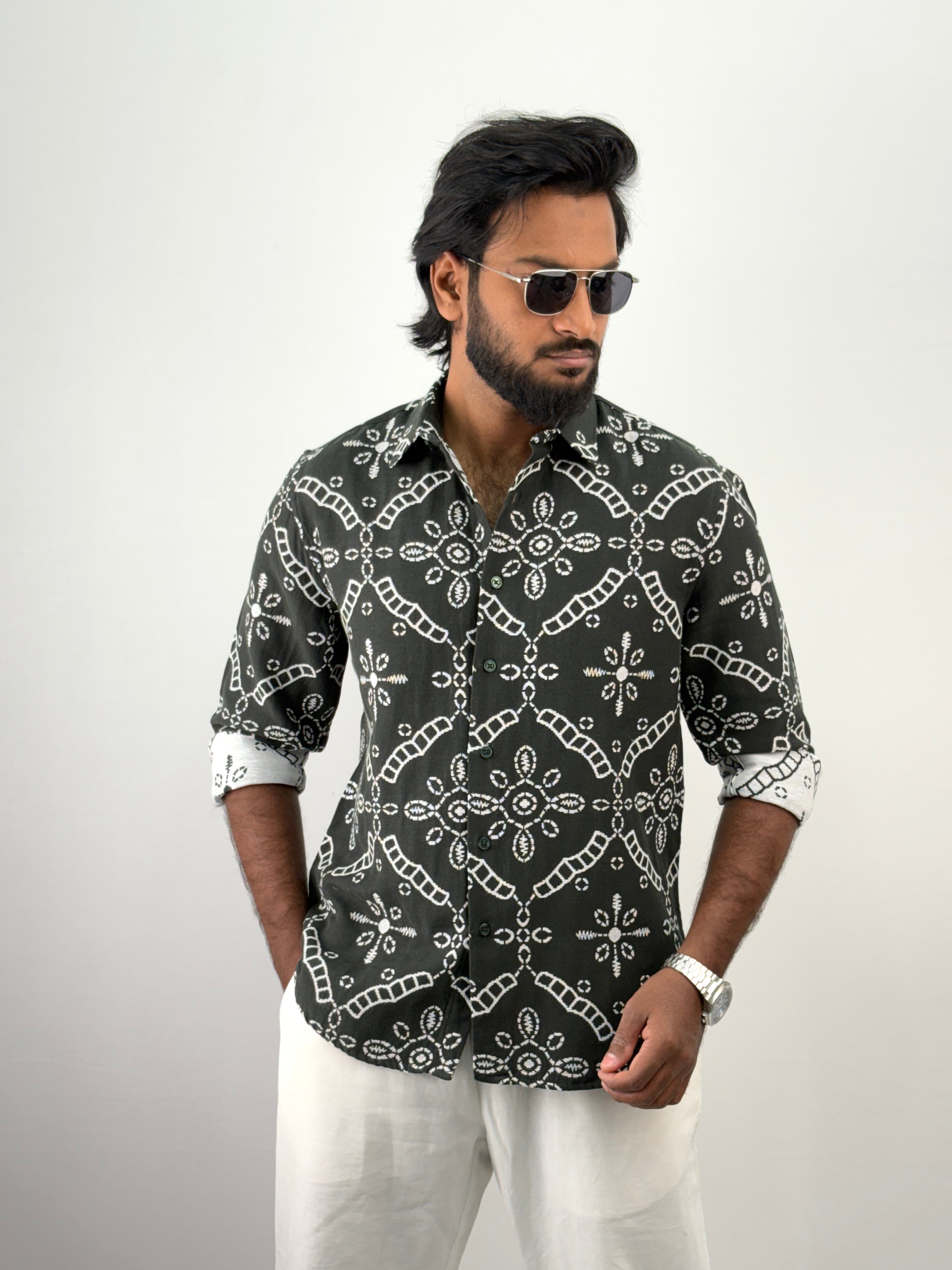 Dark Green Jacquard Shirt