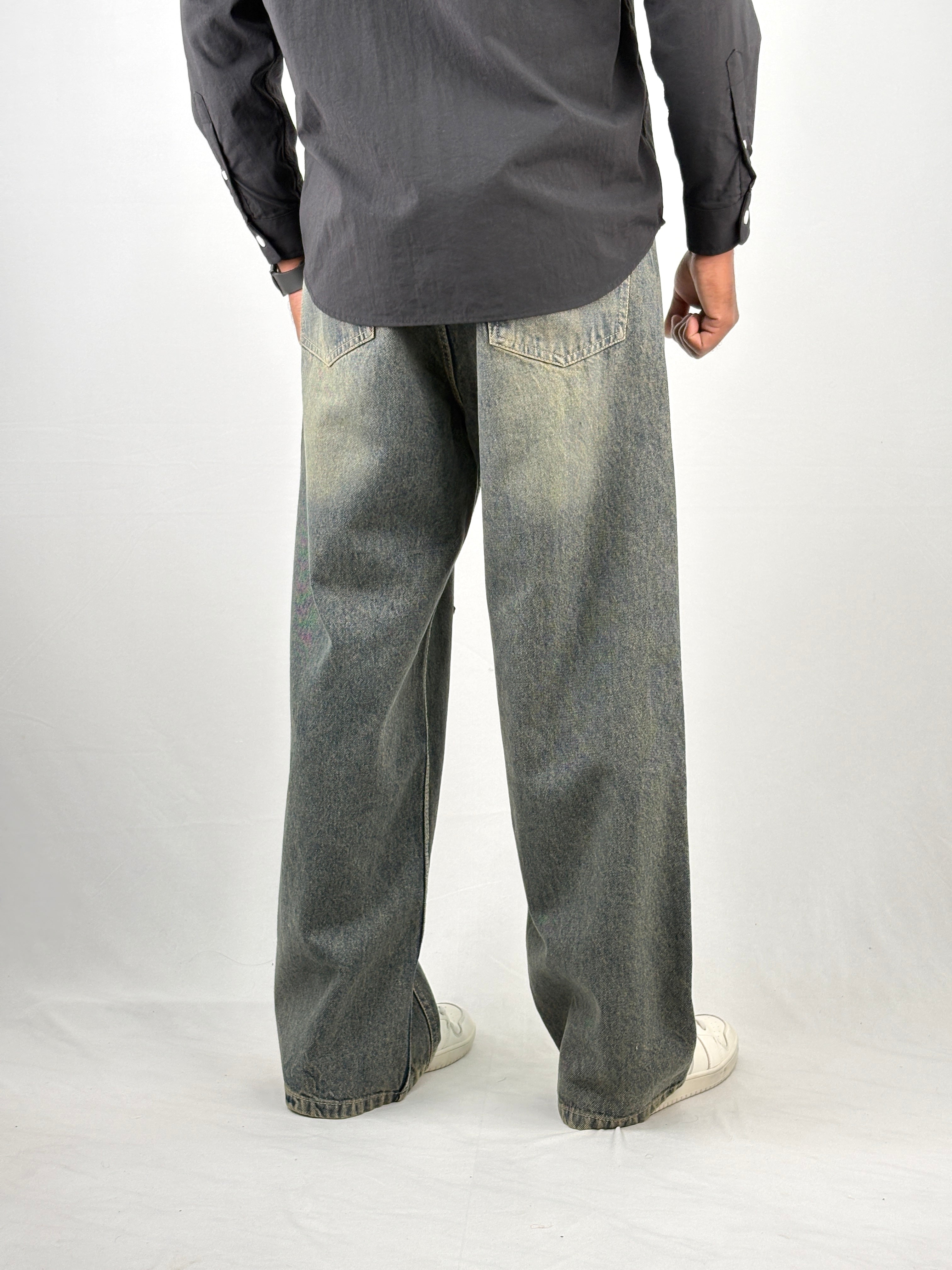 Dusty Blue Pattern Baggy Jean