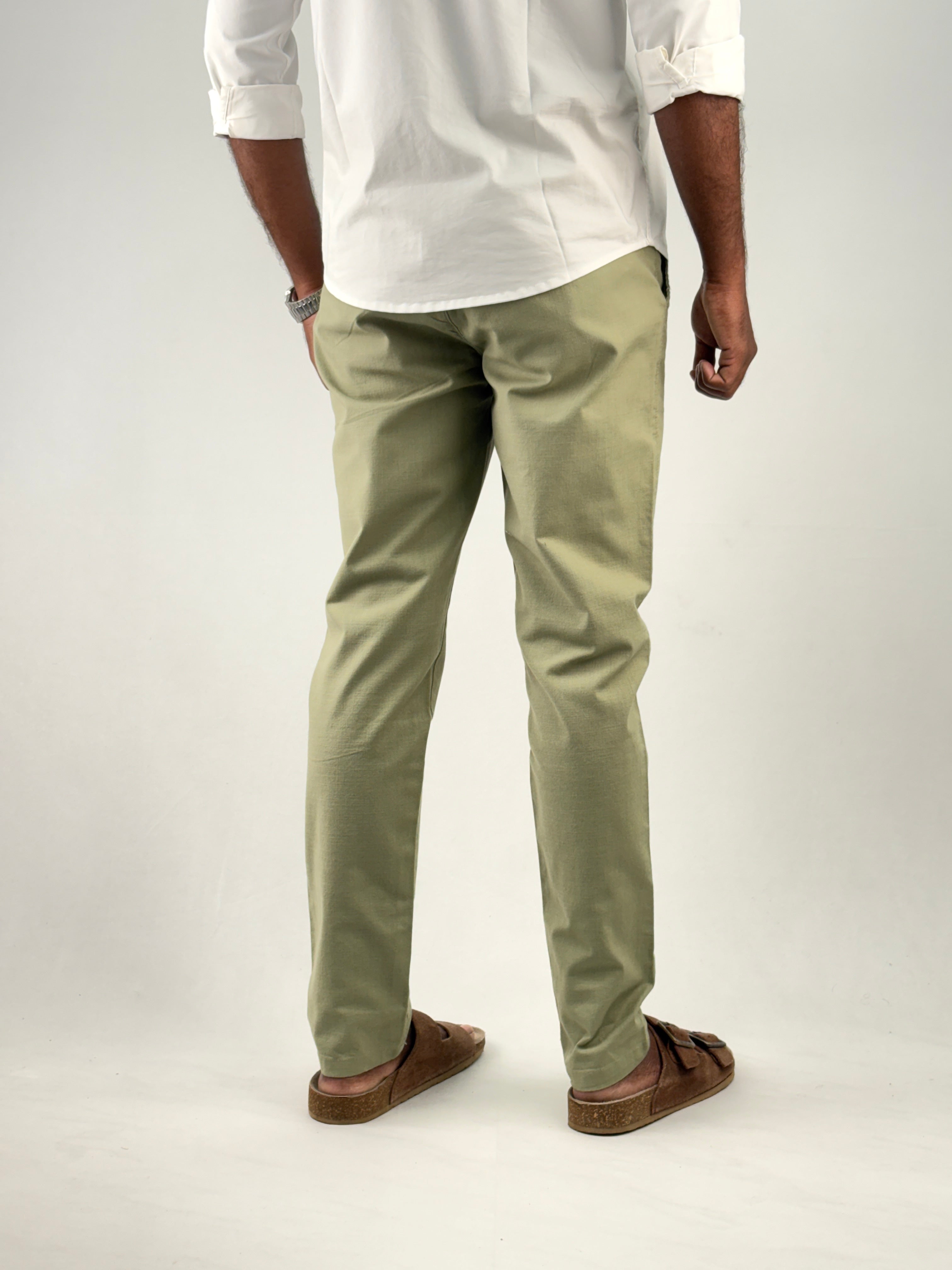 Green Slim Fit Linen Pant