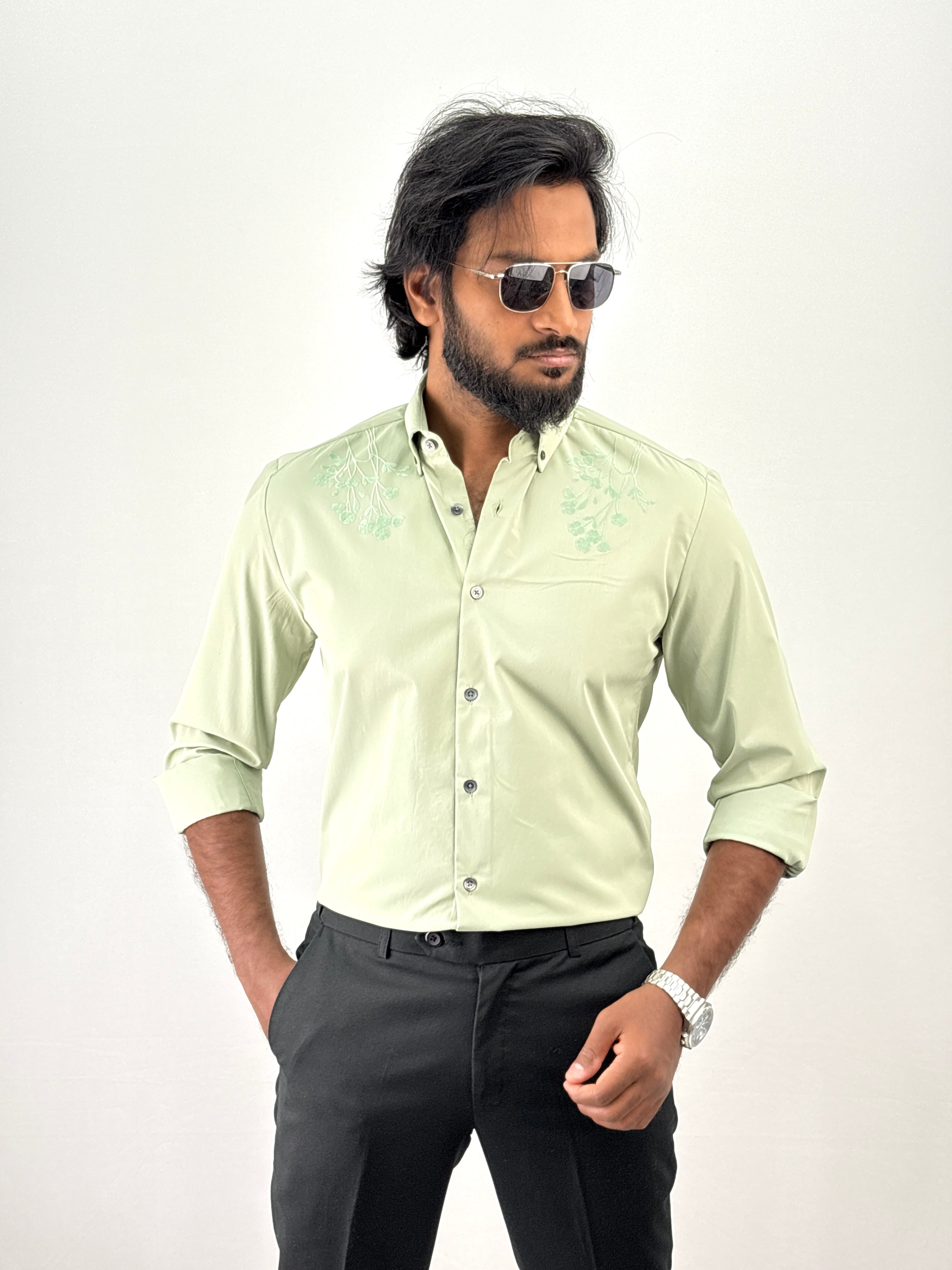 Green Flock Printed Shirt 4